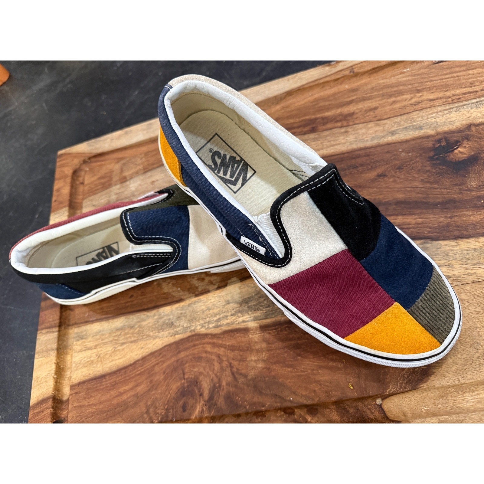 Vans Classic Slip-On Patchwork Multi Color Suede Corduroy Mens 7.5 Women 9