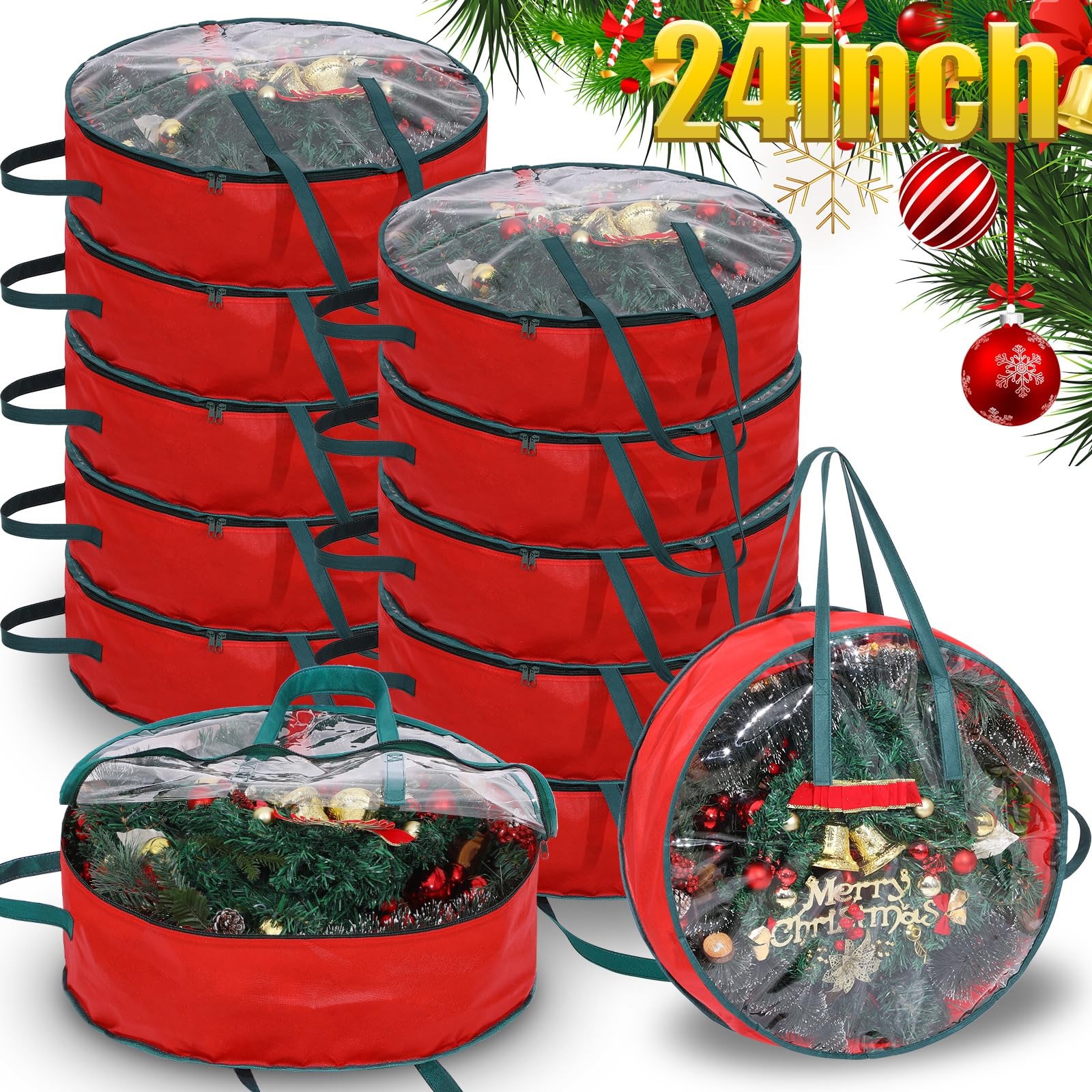 Shappy 12 Pcs Red Wreath Storage Bag Clear Wreath Storage Containers Clear