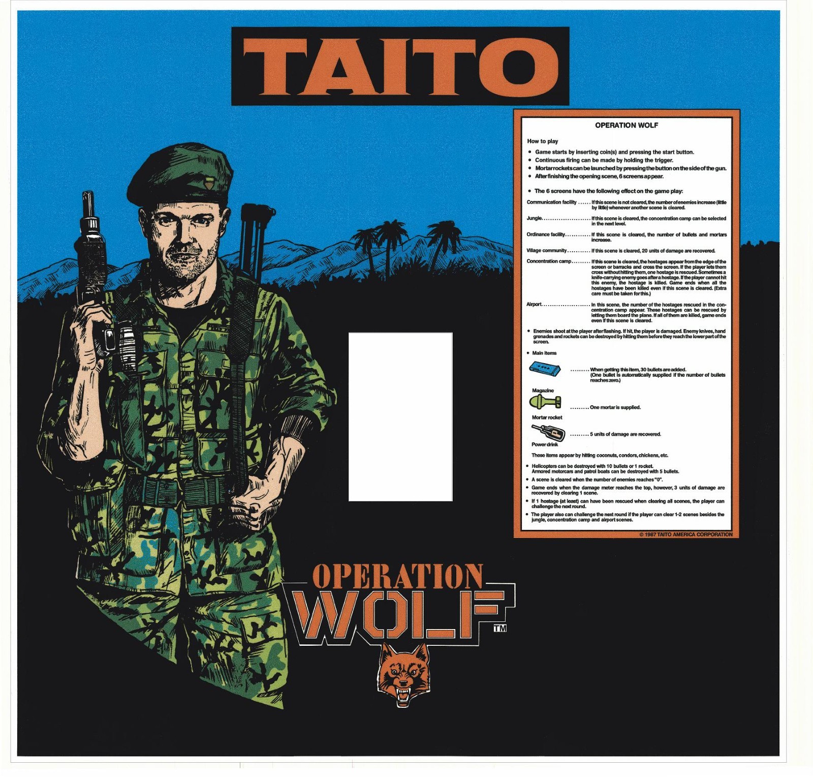 Operation Wolf Arcade Control Panel Overlay CPO Textured Laminate Operation Wolf Arcade Control Panel Overlay CPO Textured Laminate