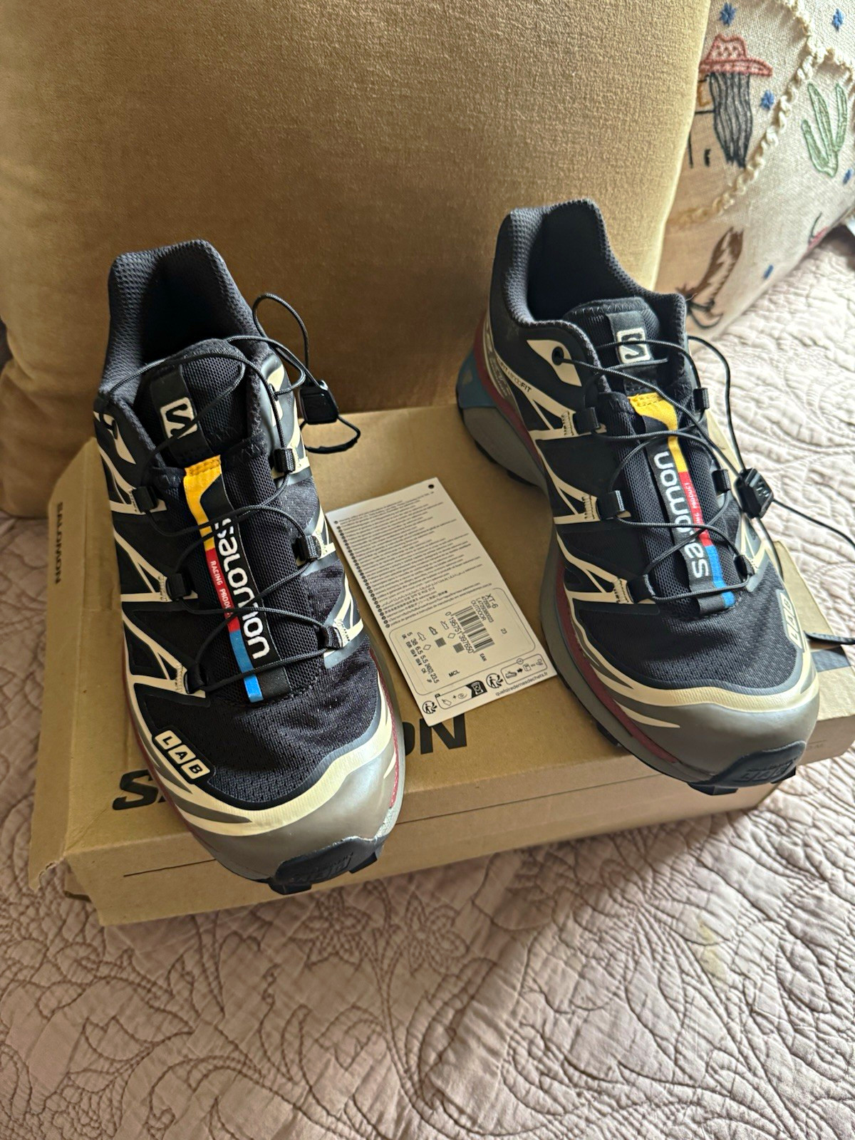 Salomon XT-6 Trail/Hiking Shoes Quicklace Black Beige Gray Red Blue US 5.5 M