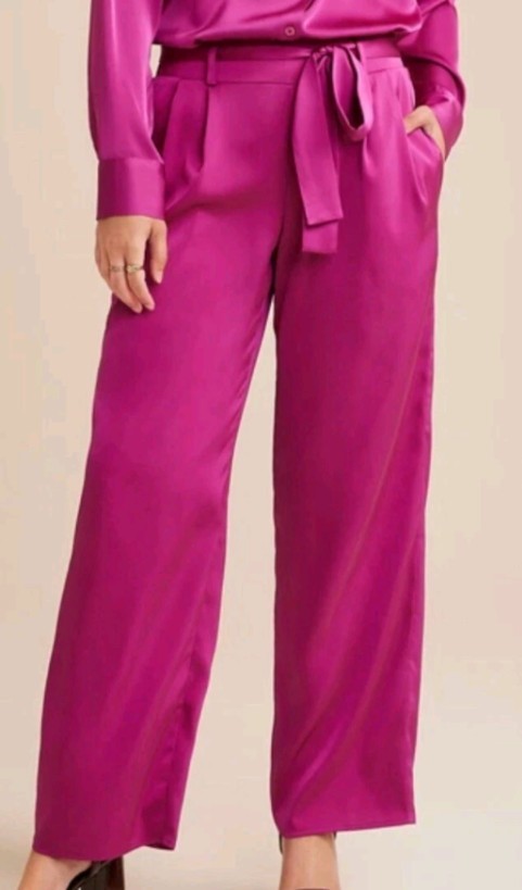 NWT Maurice\'s Fuchsia Pink Satin Pull On Belt Wide Leg Pants elastic Back Sz XL