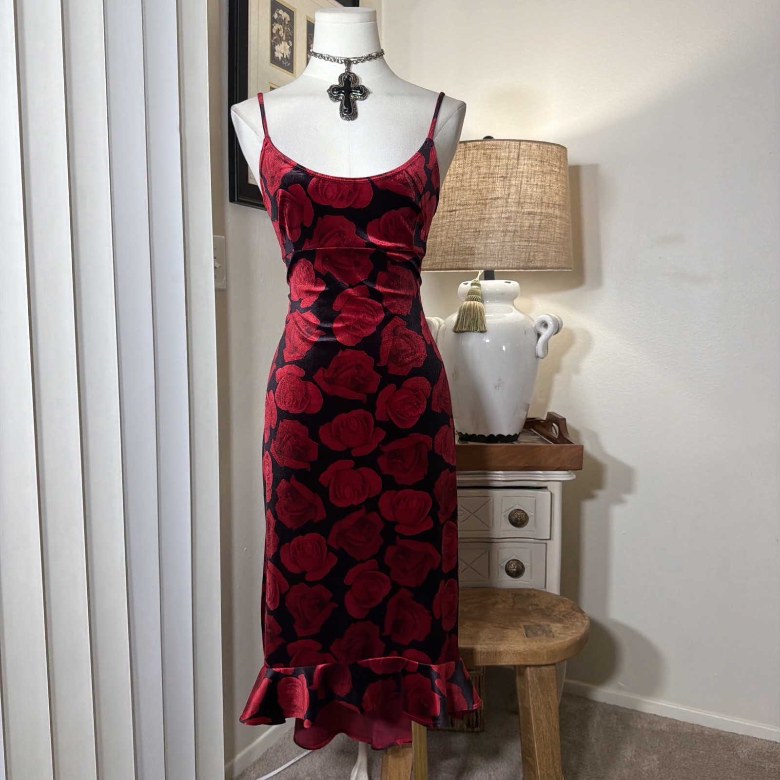 Y2K Hot Kiss Velvety Rose Grunge Punk Witchy High Low MIDI Dress