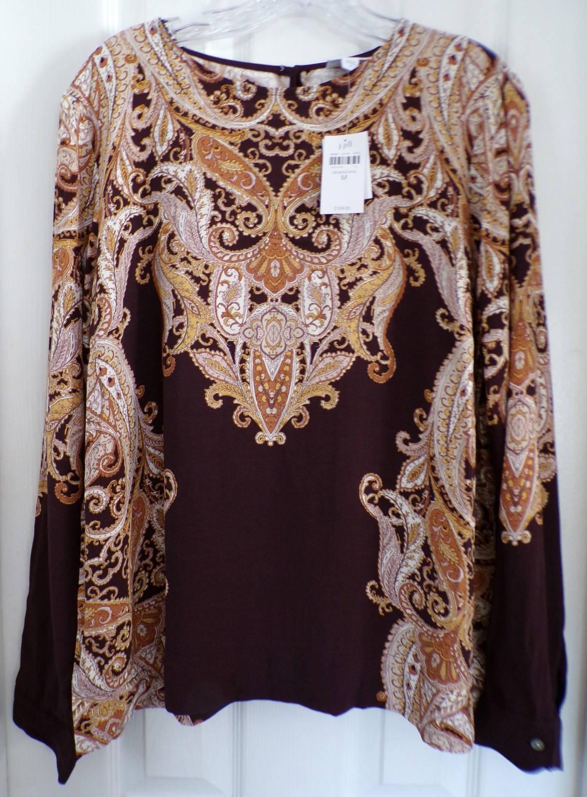 NWT NEW FALL J JILL SZ MEDIUM PLACED PAISLEY TOP DARK EGGPLANT MULTI $109.00