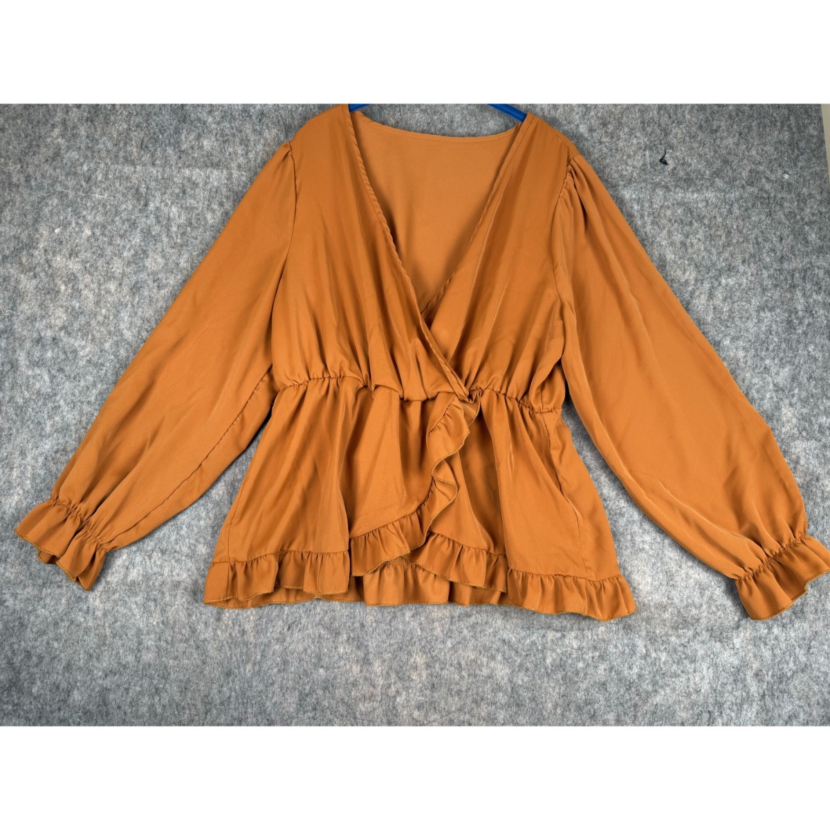 Shein Curve Peplum Top Women\'s 1XL Pumkin Long Sleeve Ruffled Surplice V Neck