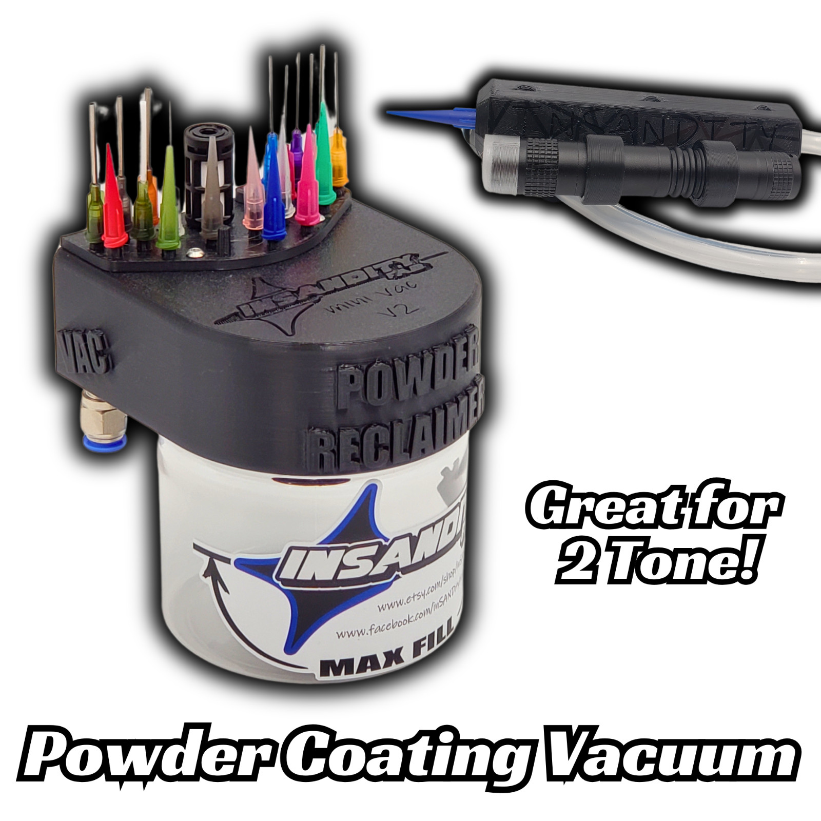 Pneumatic Micro Vacuum Powder Coating Reclaimer Precision Removal Tool & 19 Tips