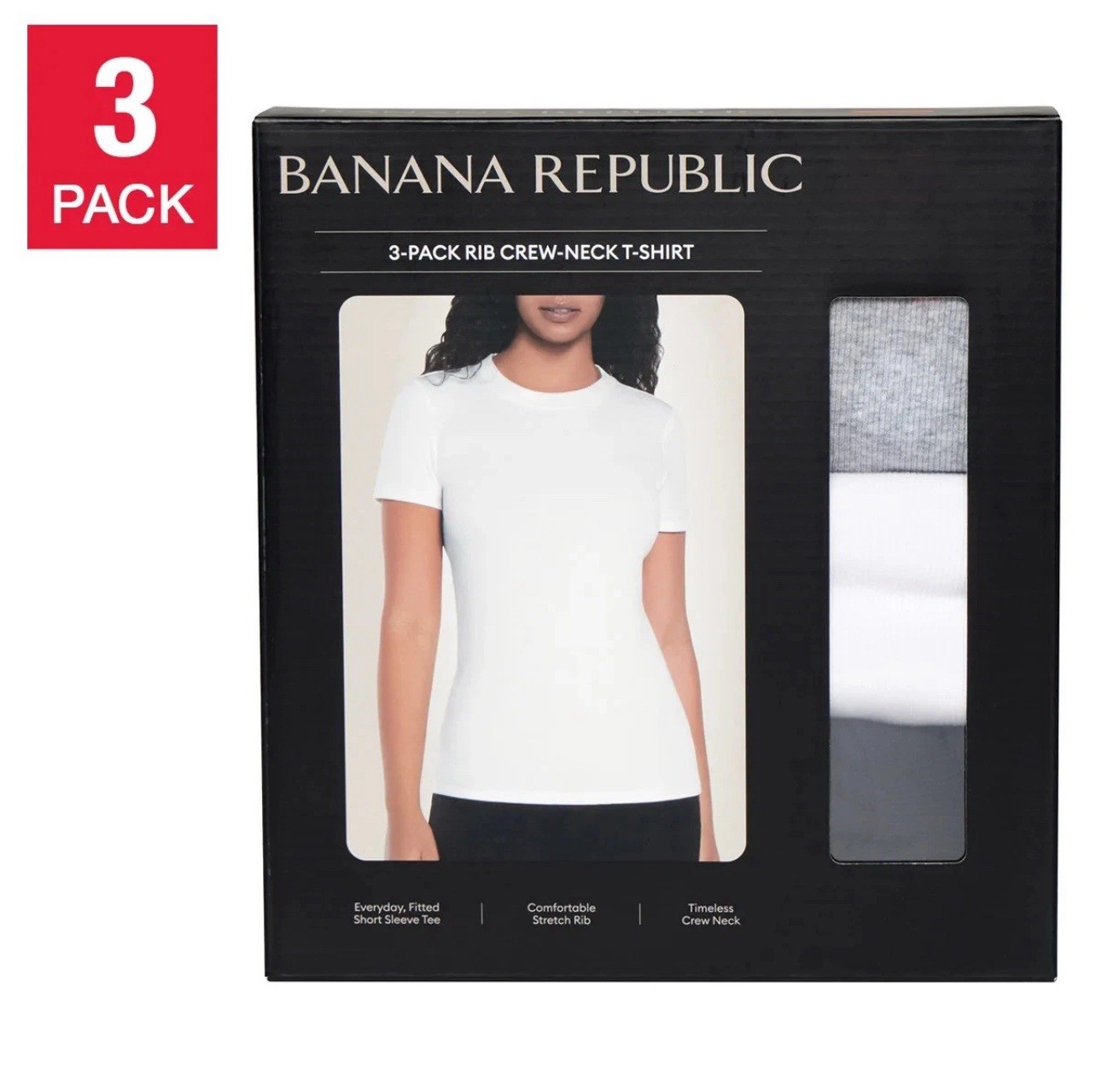 Banana Republic 3-pack Women\'s Ribbed Crewneck T-Shirt | Multi | Large