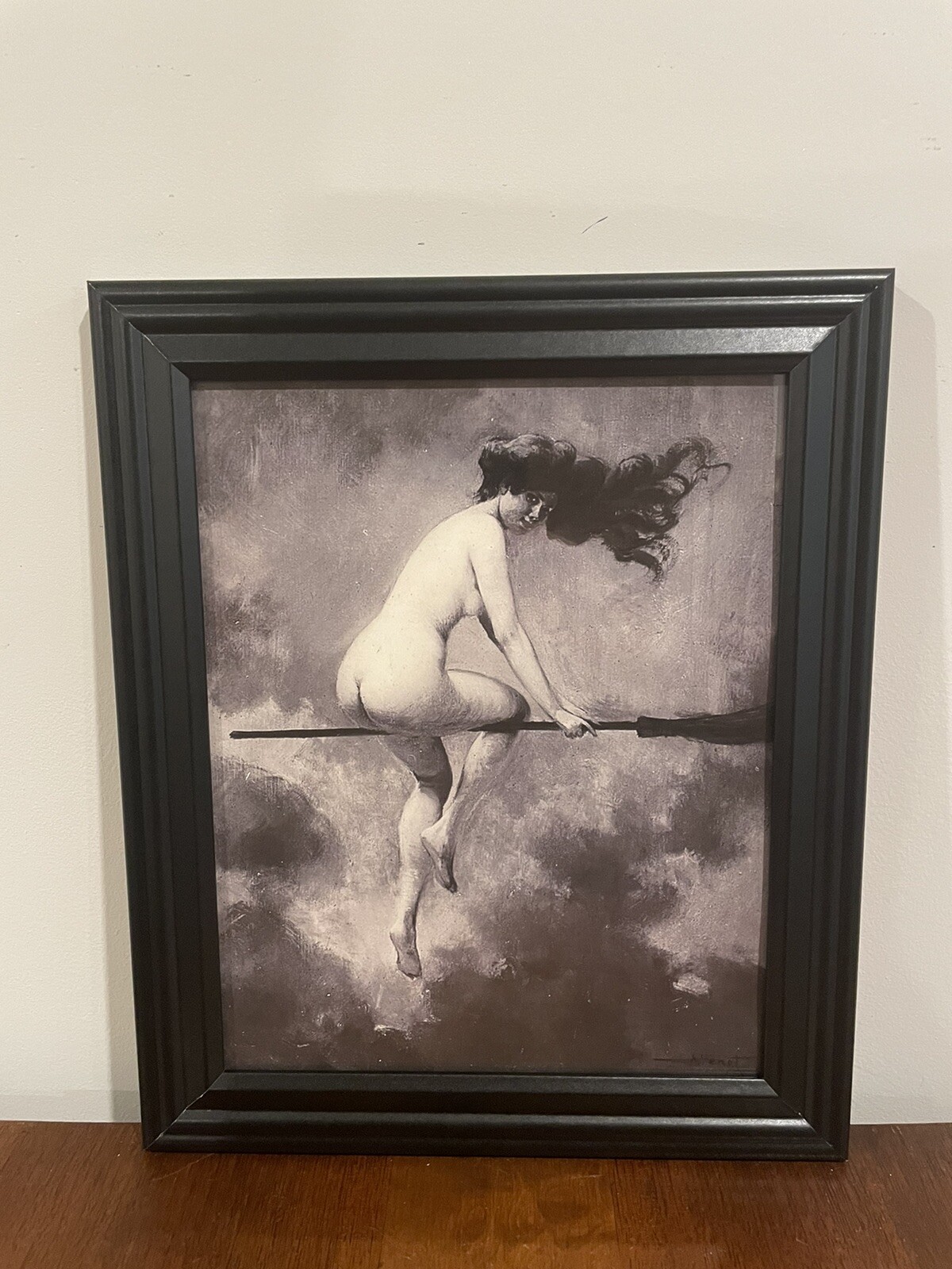 Departing For Sabbath Framed Print 10x12 Albert Penot Witch On Broomstick Art