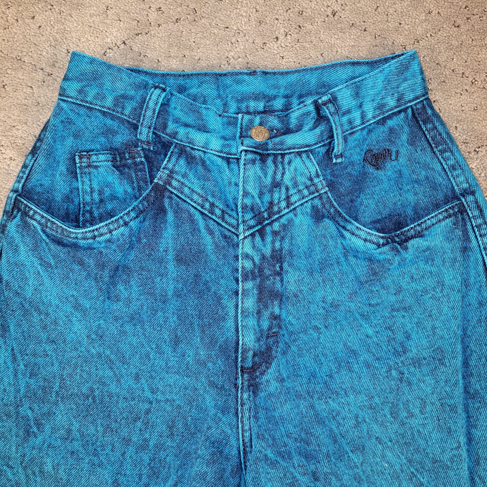 VTG Roper Jeans Womens 5 Turquoise Blue Bareback High Rise Straight Made In USA VTG Roper Jeans Womens 5 Turquoise Blue Bareback High Rise Straight Made In USA