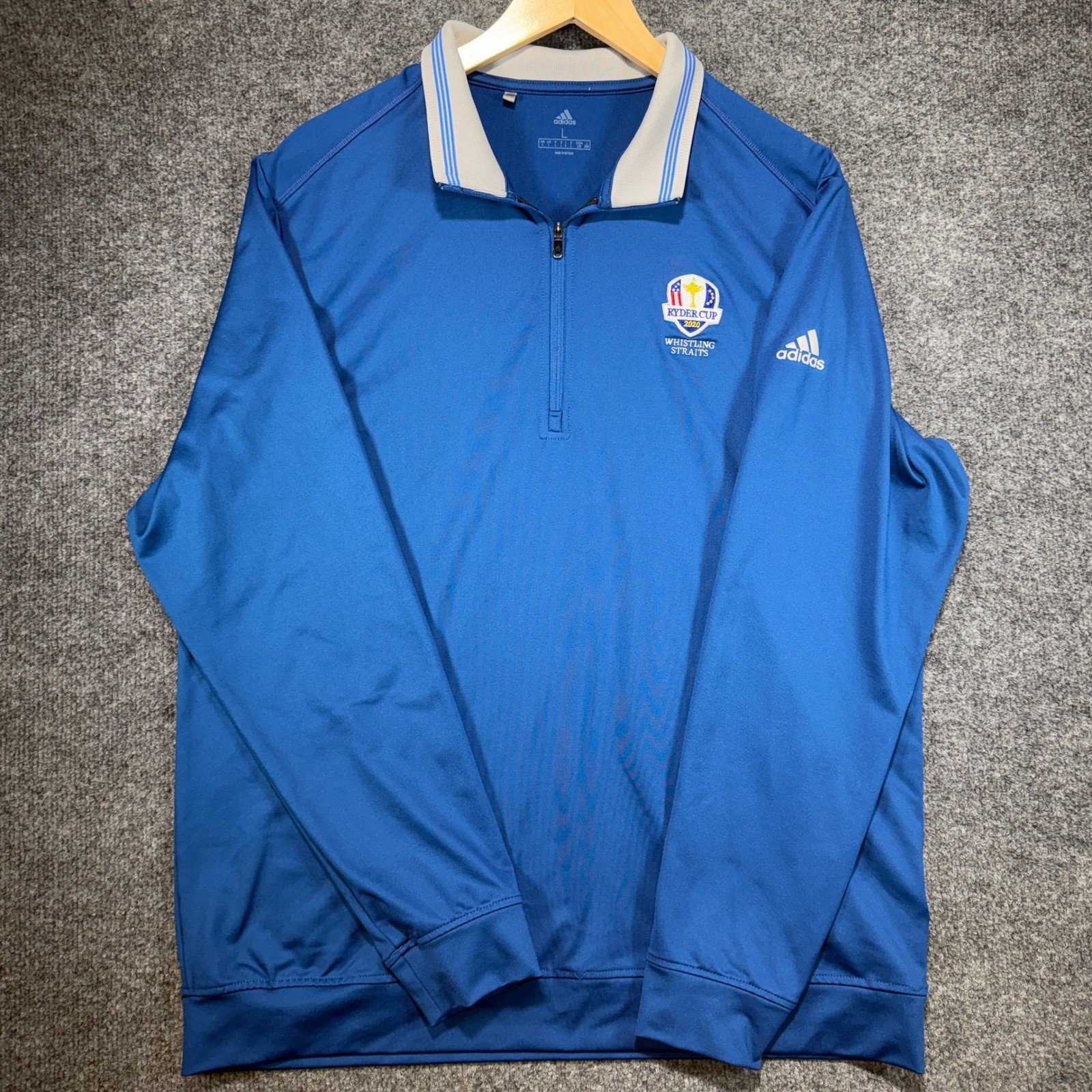 Adidas Ryder Cup 2020 Quarter Zip Pullover Mens L Blue Whistling Straits Golf