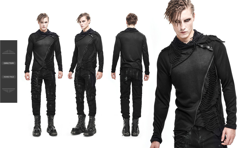Men\'s Gothic Asymmetry Top Punk Rock Stage Performance Splicing Long Sleeve Tees