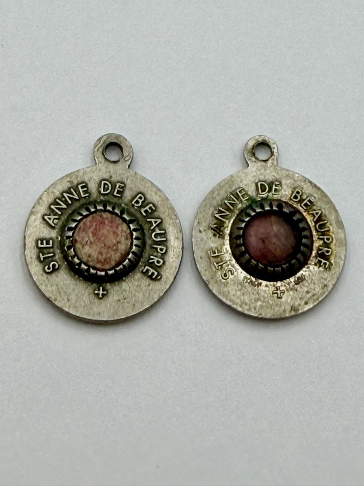 Antique Catholic Saint Ann de Beauppre Holy relic religious pendant Set Of 2