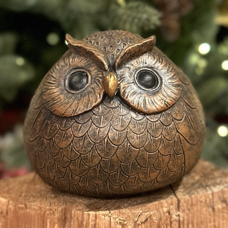 Concrete Chubby Round Owl Figurine indoor / outdoor statue