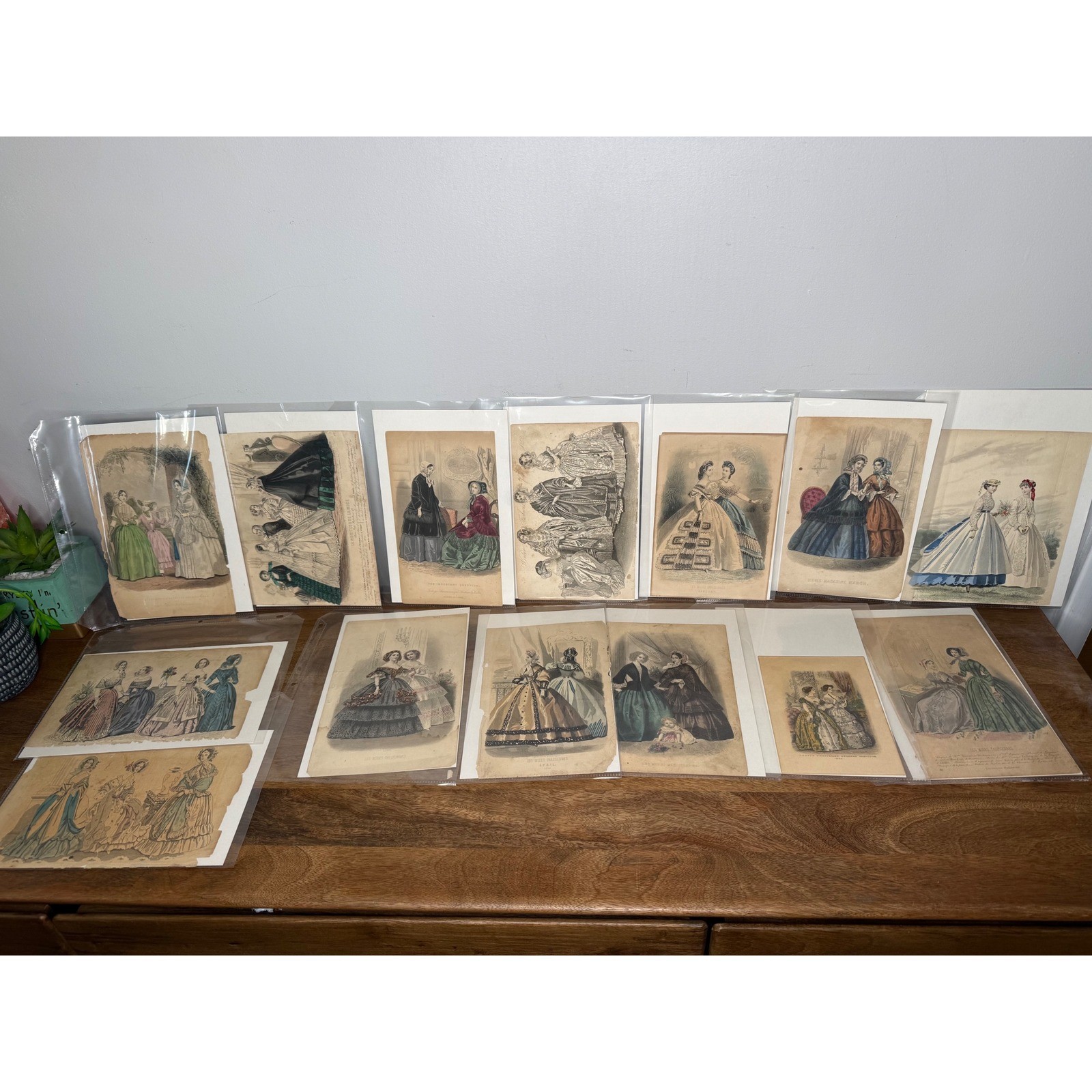 Lot of 14 Antique Godey\'s Victorian Rare Hand Colored Fashion Plate Print