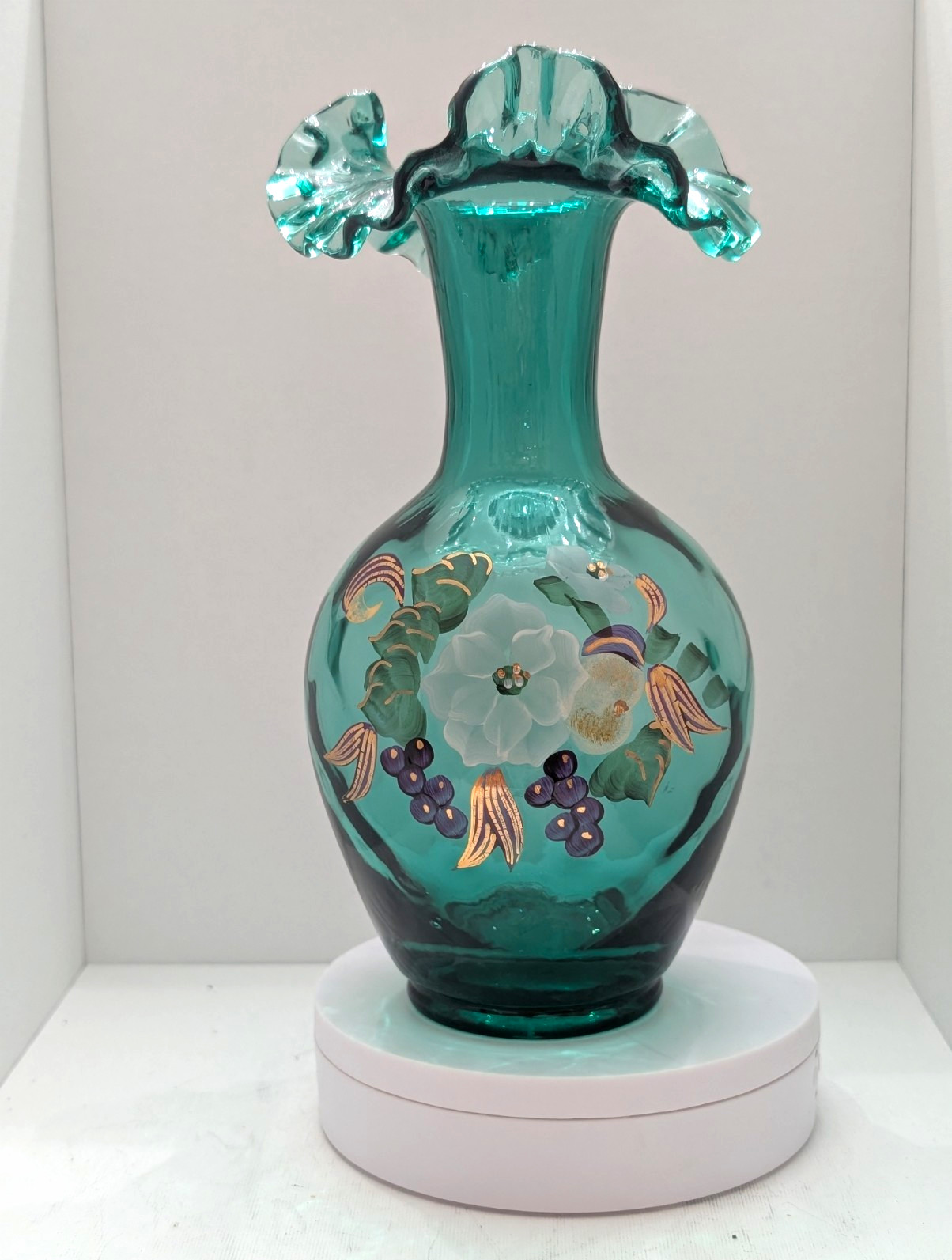 Fenton 1996 Spruce Green Glass Vase Signed Thomas K Fenton A Farley Limited 2069