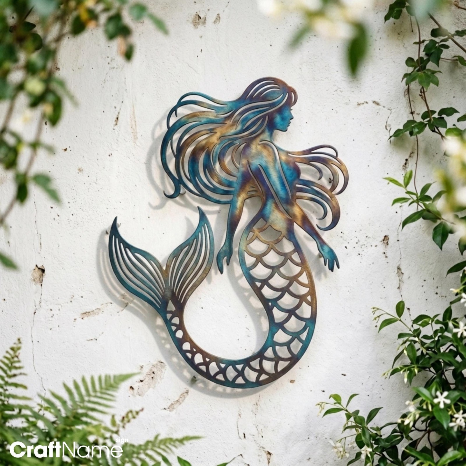 Mermaid Metal Sign, Outdoor Wall Art for Beach House or Coastal Decor