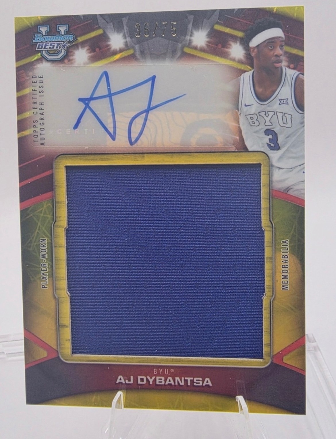 AJ Dybantsa Bowman’s Best U Jumbo Player Worn Relic Autograph Auto RC /75