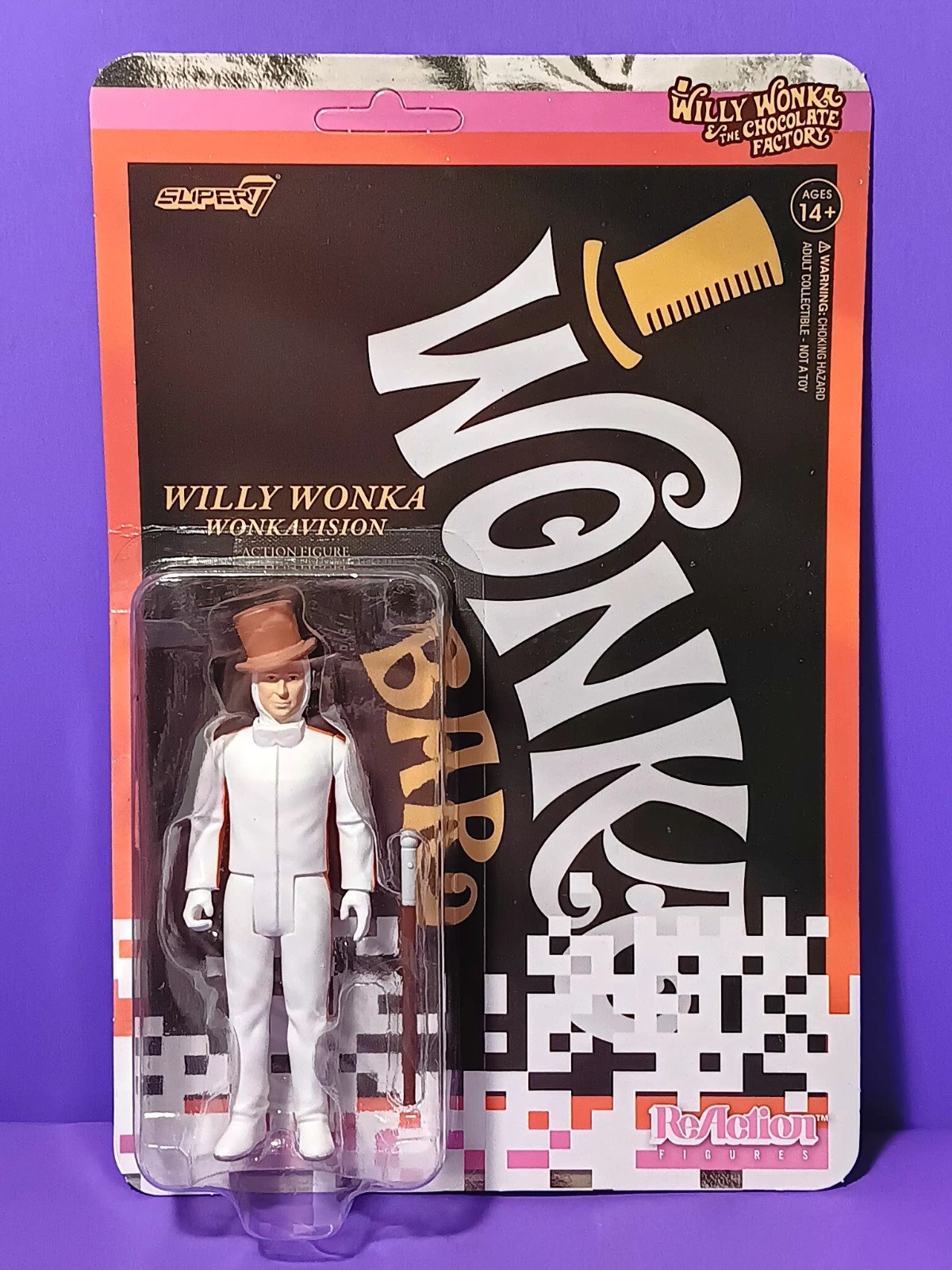 2024 WILLY WONKA ReAction Super7 WONKAVISION Figure NEW Damaged Card