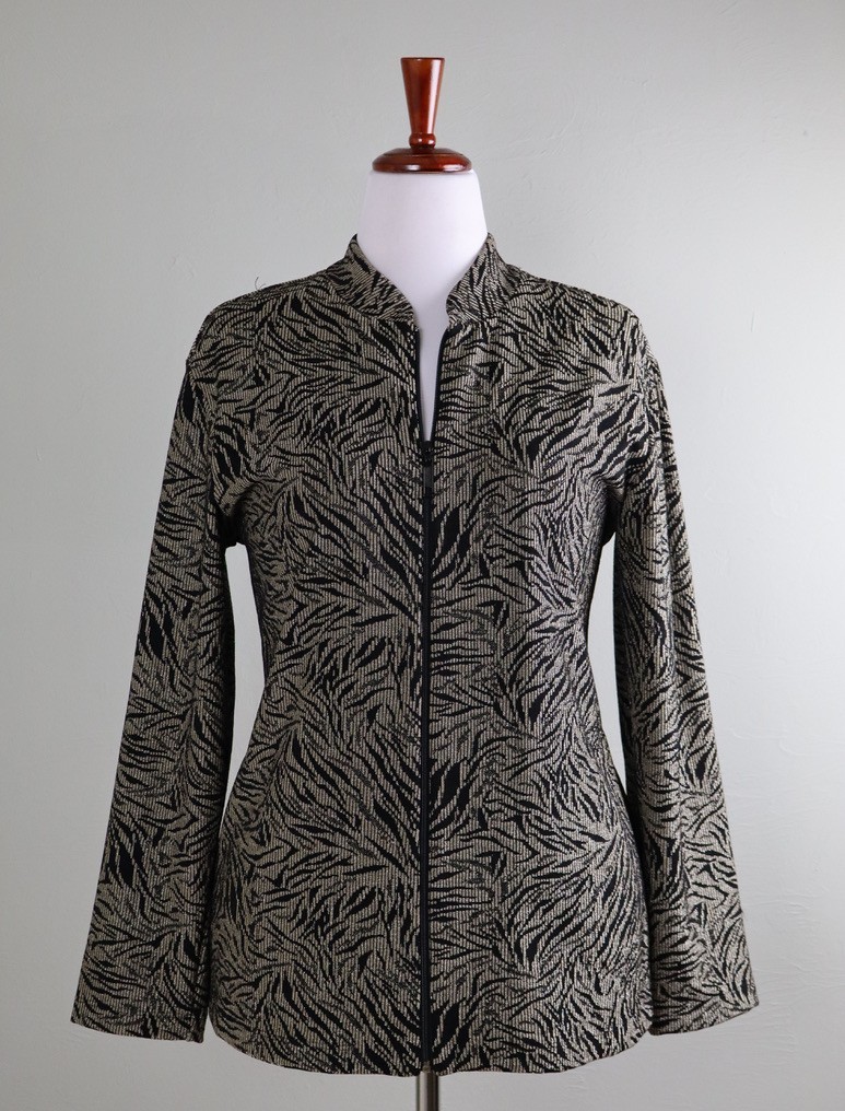 CHICO\'S Travelers $119 Vintage Sparkle Tiger Zip Up Jacket Top Size 2 US Large