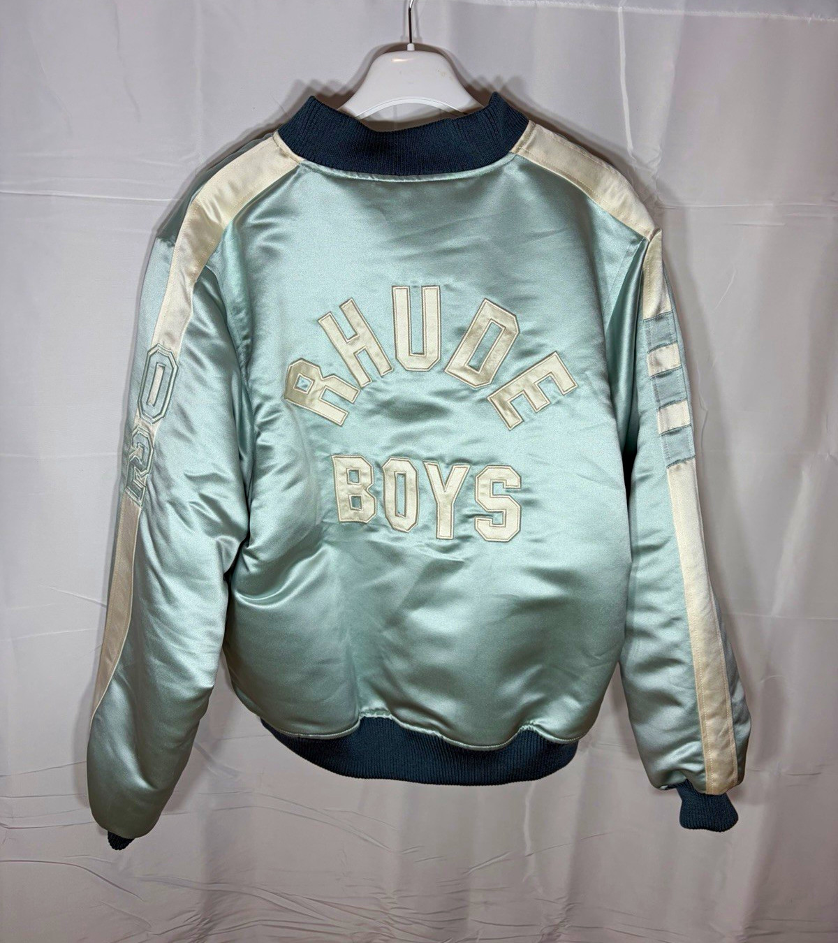 RHUDE Men’s Bomber Jacket Blue Solid Logo Embroidered Full Zip Pockets Size L RHUDE Men’s Bomber Jacket Blue Solid Logo Embroidered Full Zip Pockets Size L