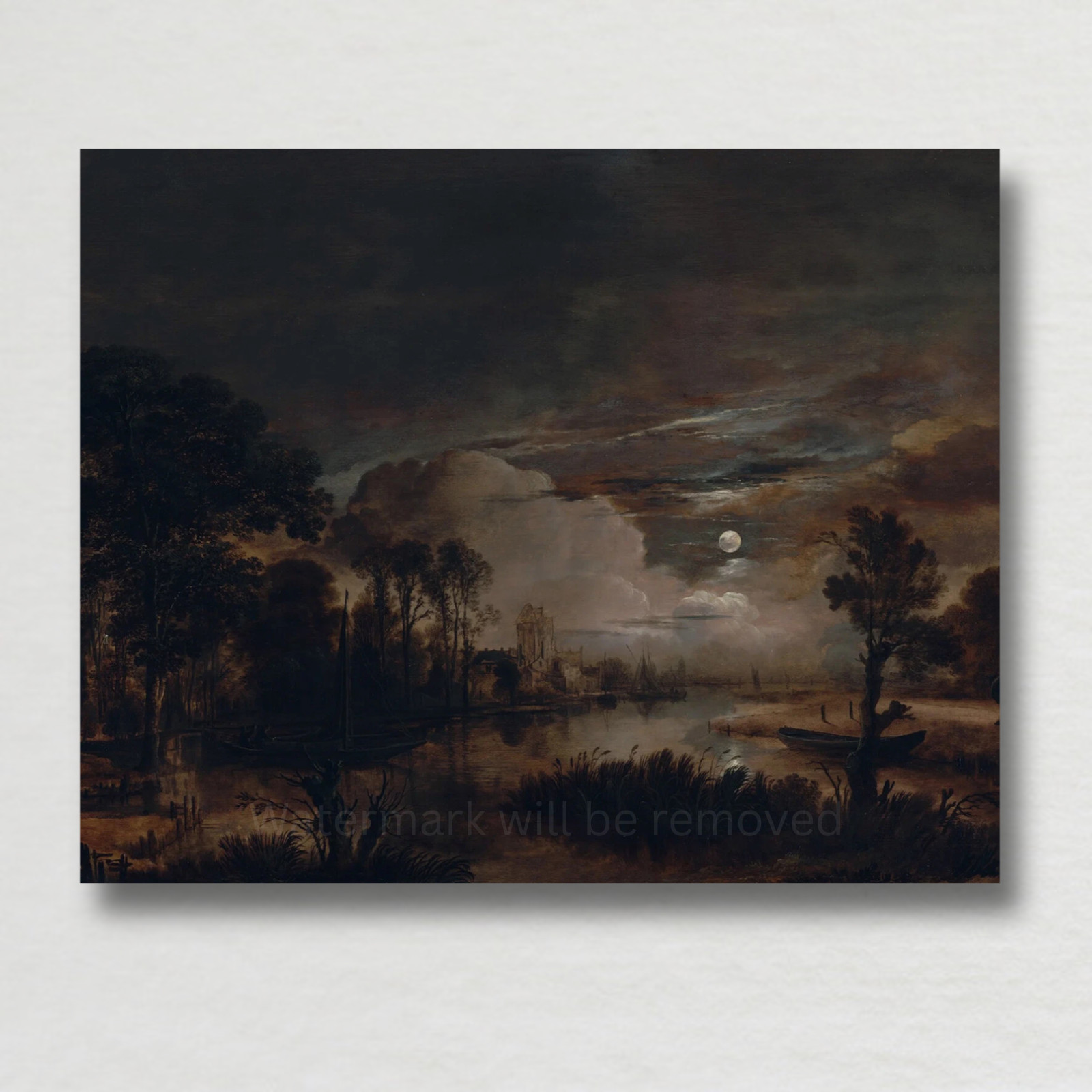 1647 Moonlit Landscape Painting Reproduction  Giclee Fine Art Paper Print