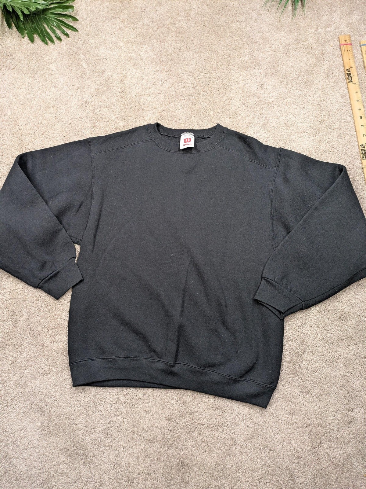 Vintage Wilson Sweatshirt Mens M Medium Black Crewneck Pullover Blank Plain USA