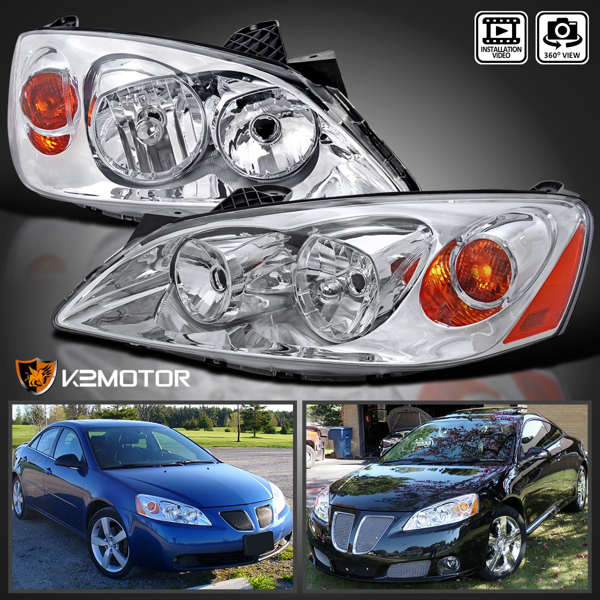 Fits 2005-2010 Pontiac G6 Headlights Headlamps Replacement Left+Right 05-10