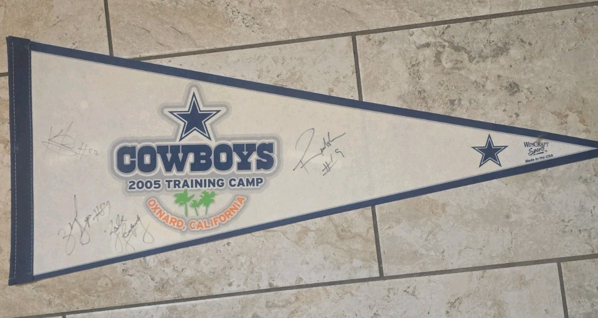 Vintage 2005 Dallas Cowboys Training Camp Pennant Signed Tony Romo Autographed