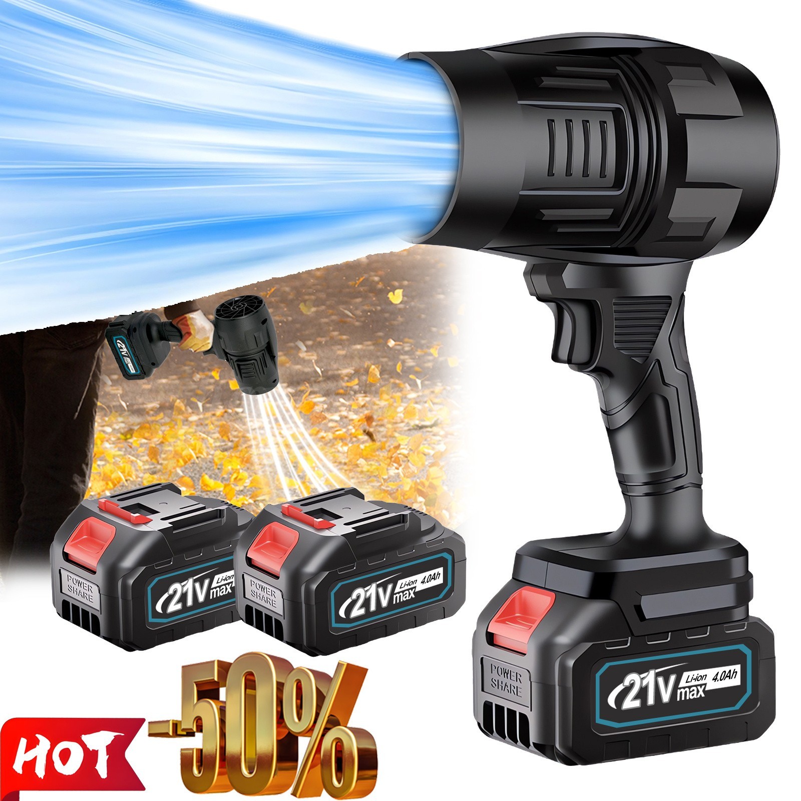 Electric Cordless Leaf Blower 80000PM Handheld Leaf Blower 2X Batteries, Charger