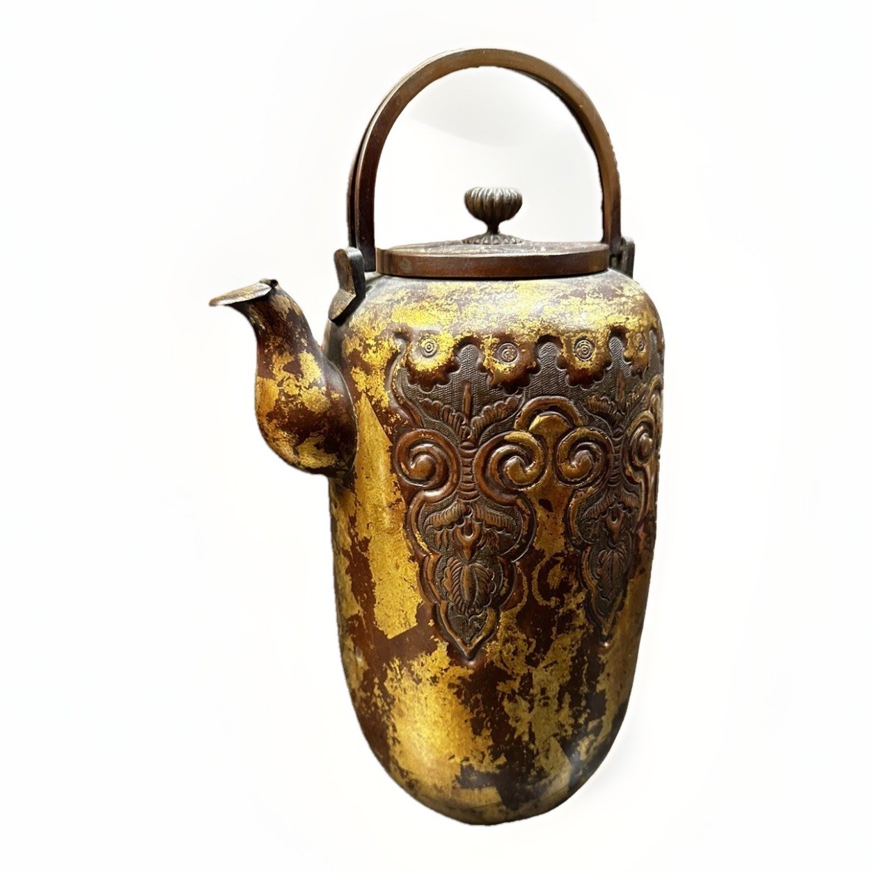 Antique Japanese Edo Period Hammered Copper Tetsubin Teapot Kettle Tea Ceremony