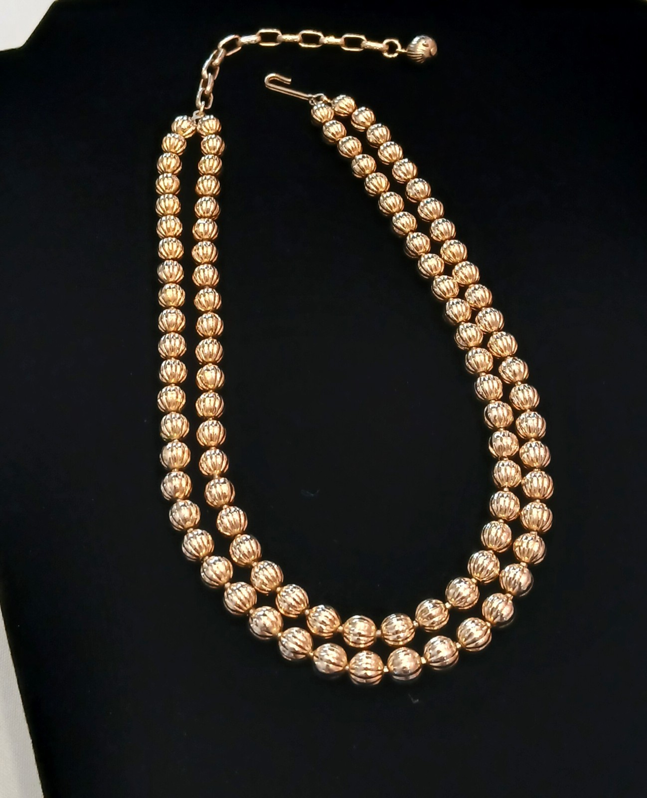 Vintage Trifari Textured Bead Double-Strand Necklace 52.3g  14\