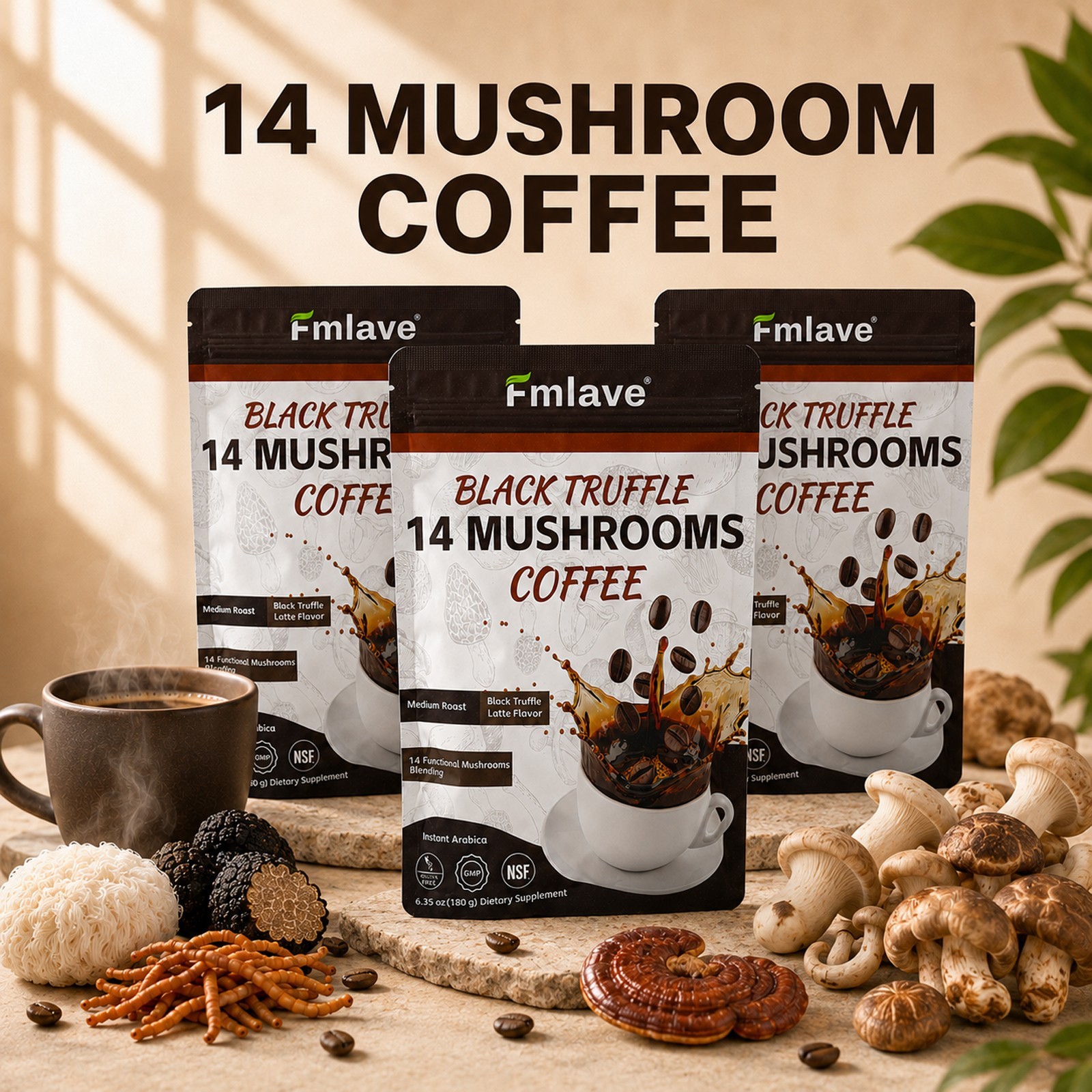 3pc Organic 14 MUSHROOM Coffee Bright & Smooth Gut Health Supplement 54 Servings