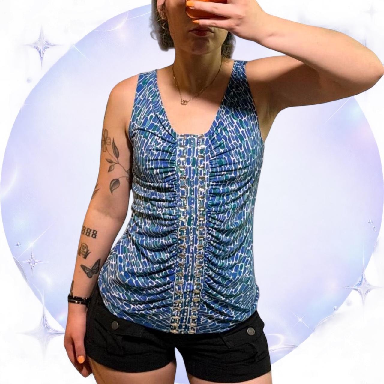 Vintage Y2K Baddie Rafaella Blue Jeweled Empire-Waist Top