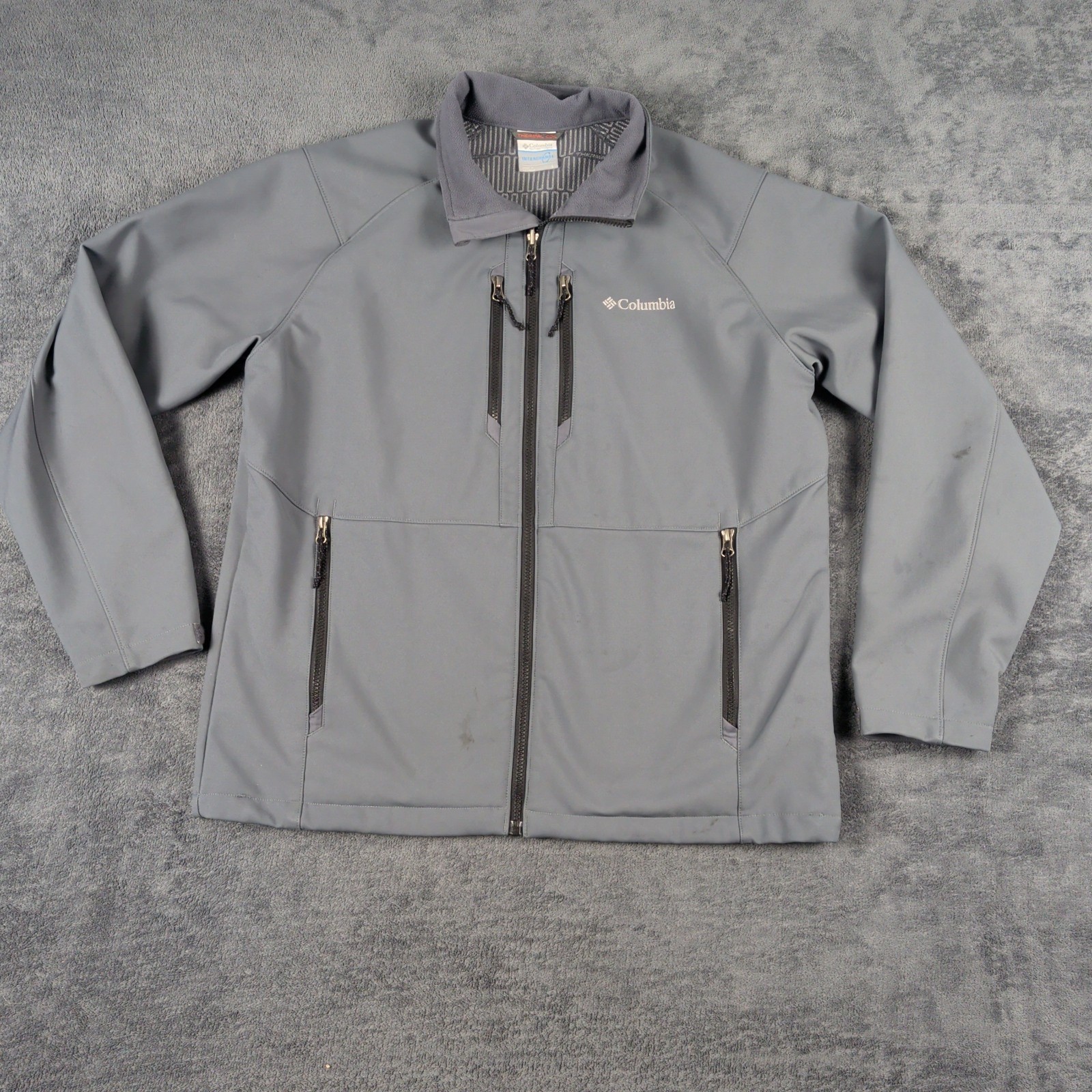 Columbia Jacket Mens Large Gray Softshell Full Zip Pockets Outdoor Hiking Warm Columbia Jacket Mens Large Gray Softshell Full Zip Pockets Outdoor Hiking Warm