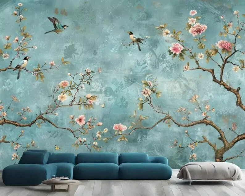 Vintage Chinoiserie Painting Wallpaper Mural Removeable Washable Peel & Stick