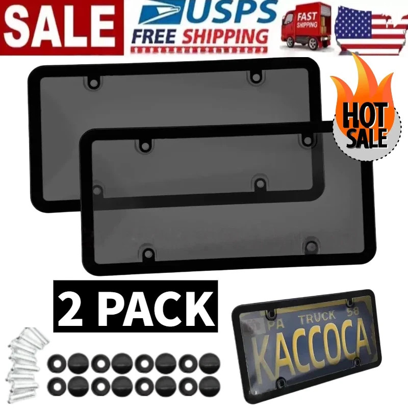 2PCS Unbreakable License Plate Cover Frame Front Rear Weatherproof Auto Tag