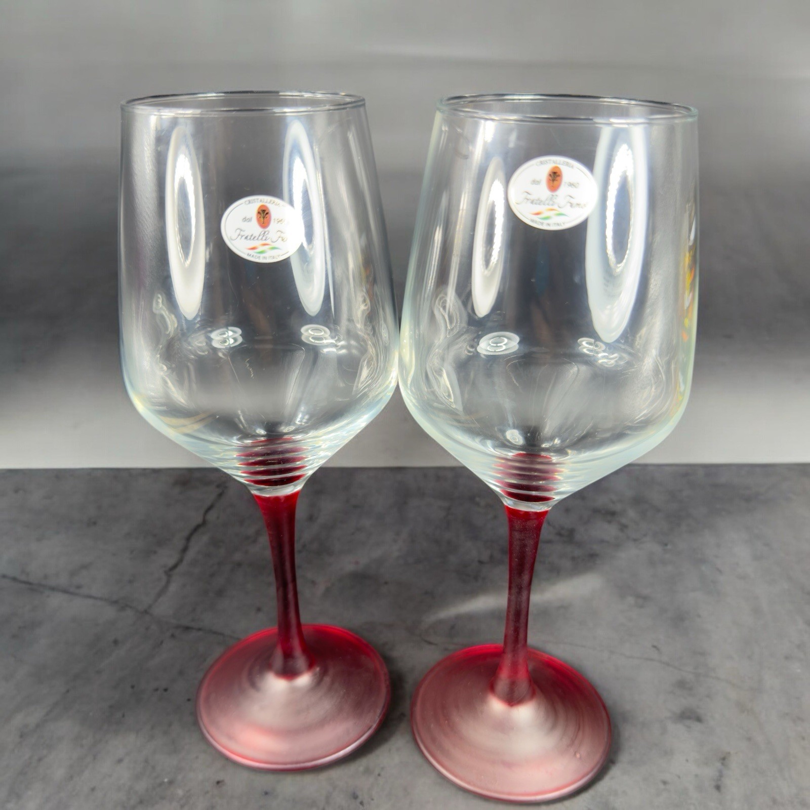 Cristalleria Fratelli Fumo Italy Glasses Set 2 Colored Stem Goblets Flutes Cups