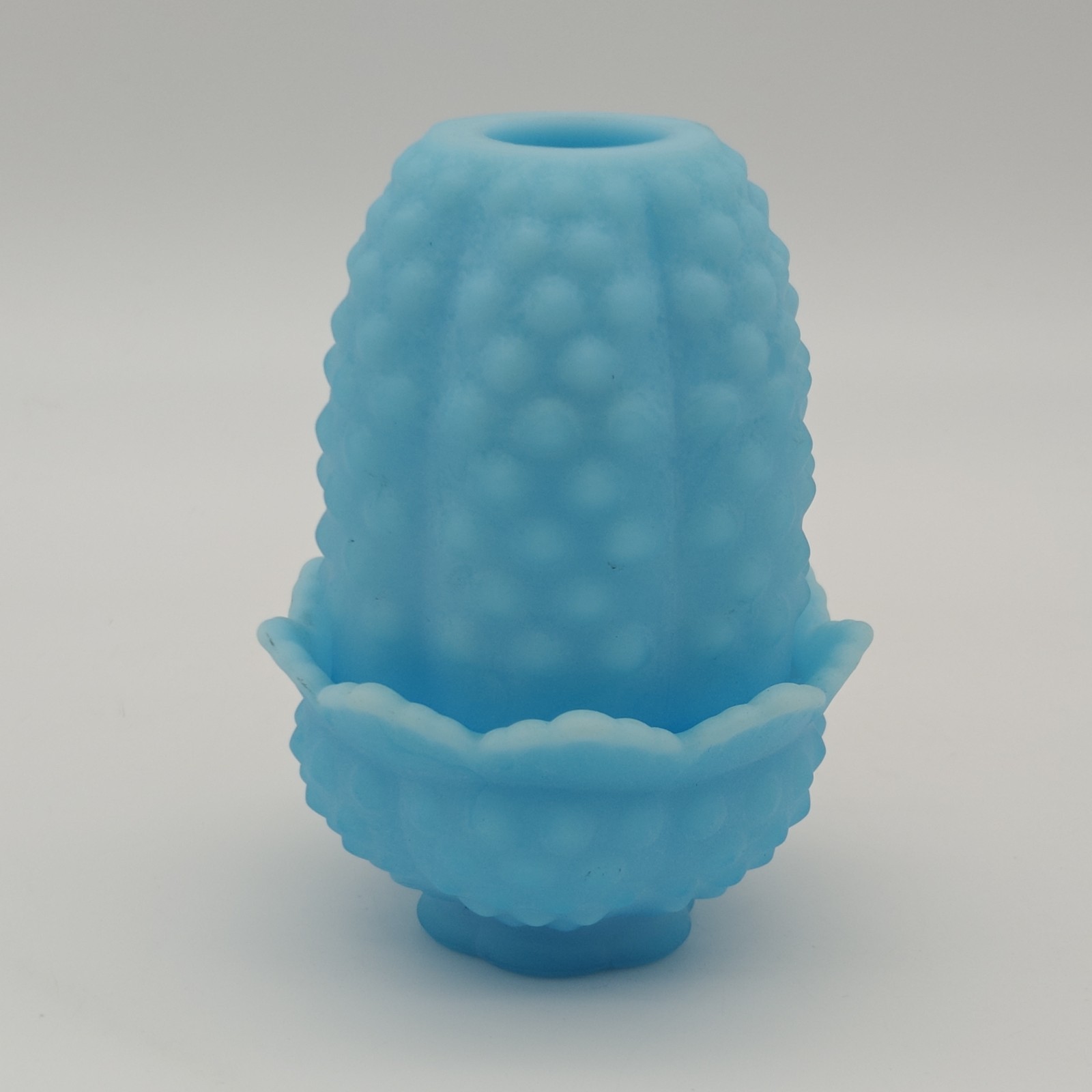 VTG FENTON BLUE SATIN GLASS HOBNAIL FAIRY LAMP TOP & BOTTOM VTG FENTON BLUE SATIN GLASS HOBNAIL FAIRY LAMP TOP & BOTTOM