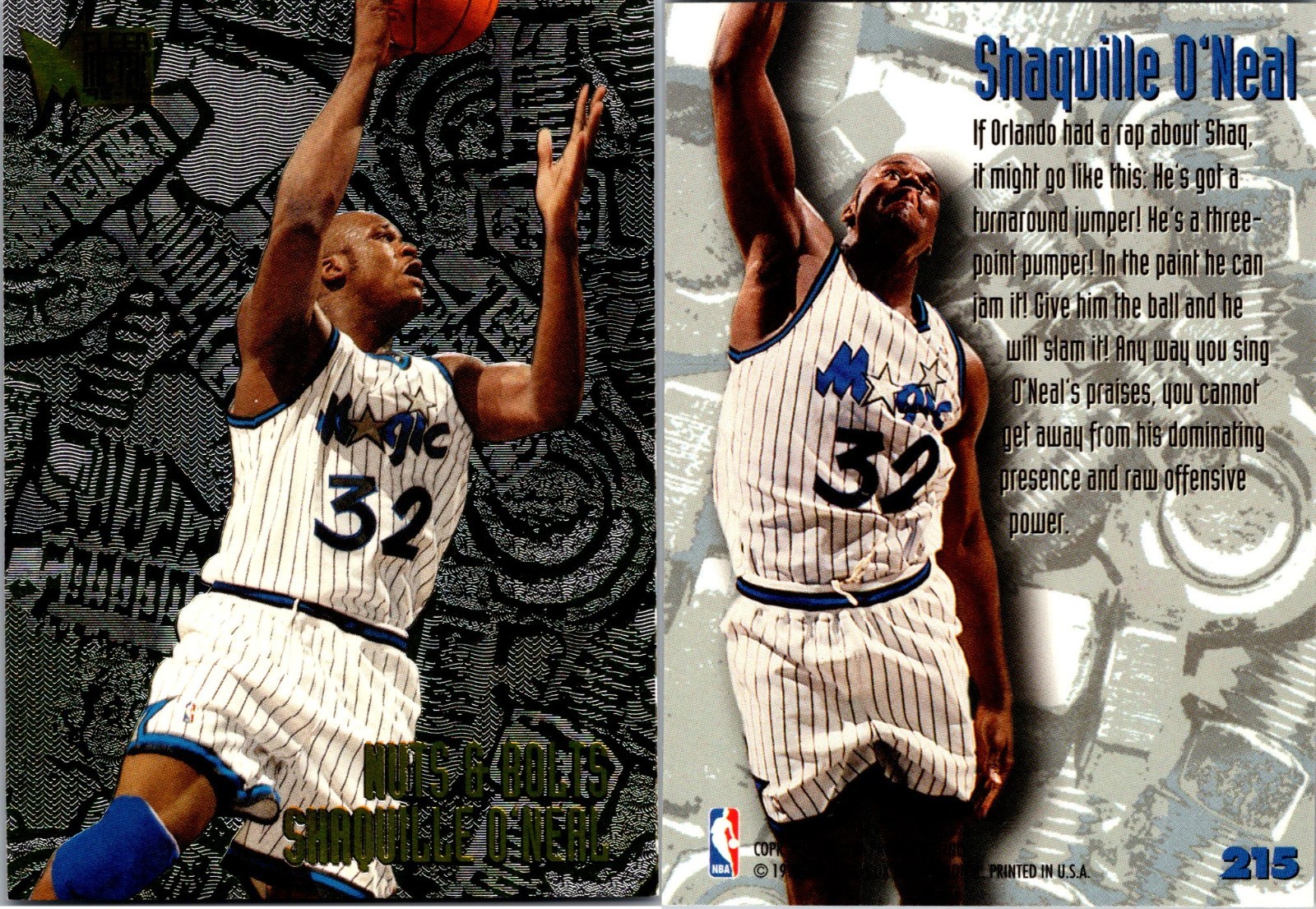 1995-96 Fleer Metal Nuts & Bolts Shaquille O\'neal card #215 Orlando Magic HOF
