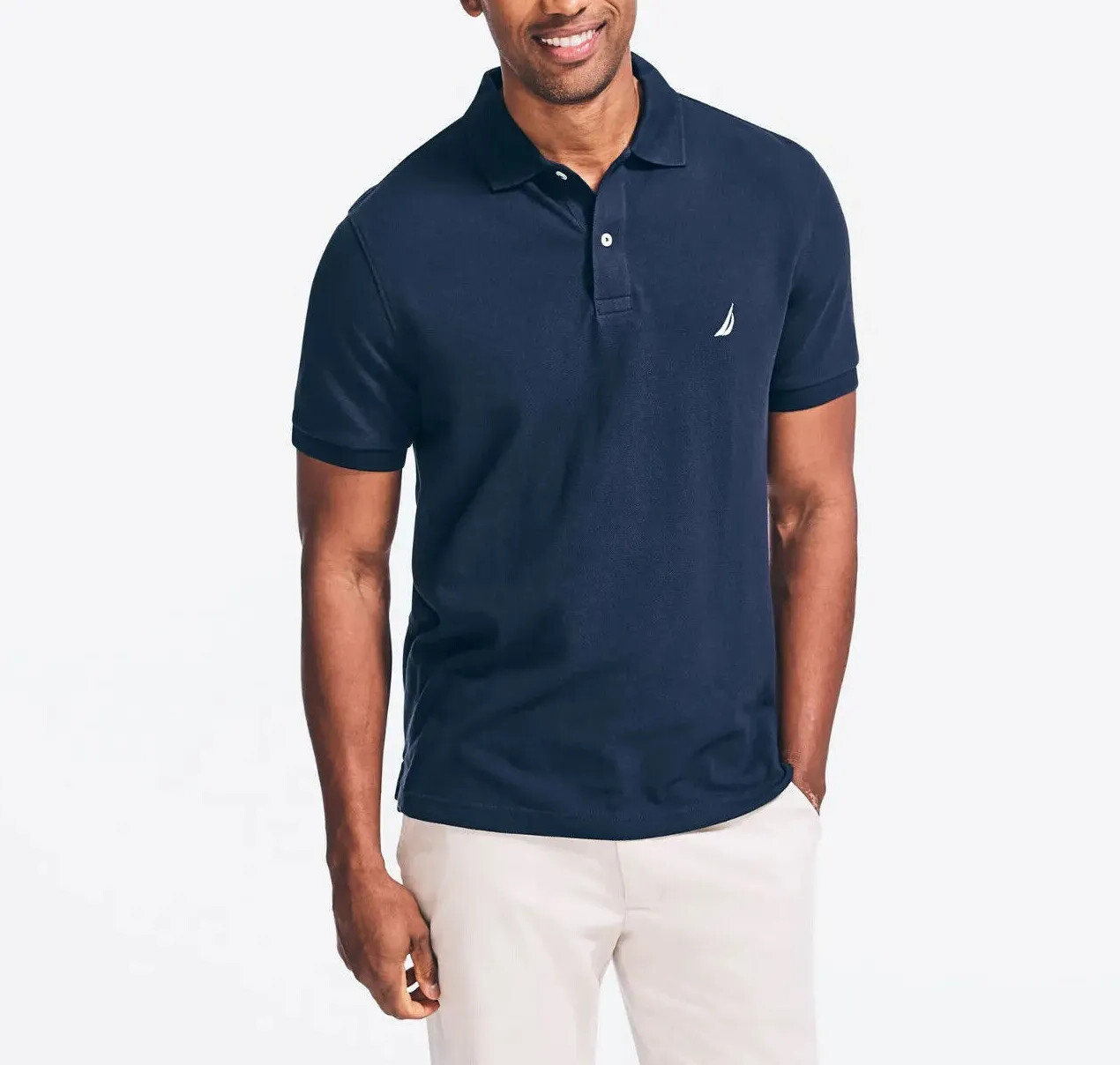 NWT Nautica Mens All Cotton Classic Fit Short Sleeve Performance Deck Polo Shirt