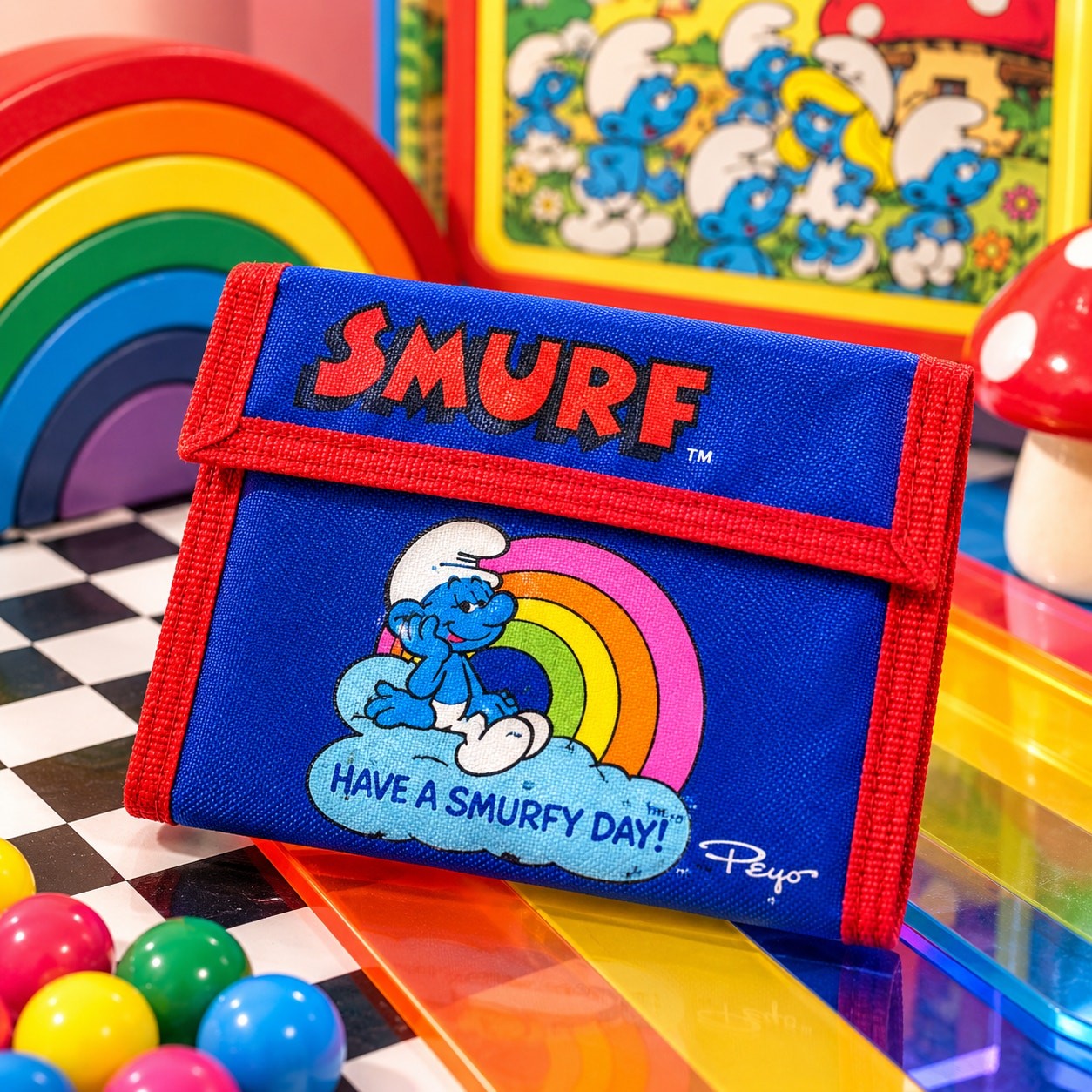 Vintage 1980s Smurf Have a Smurfy Day Rainbow Nylon Wallet USA Peyo Vintage 1980s Smurf Have a Smurfy Day Rainbow Nylon Wallet USA Peyo