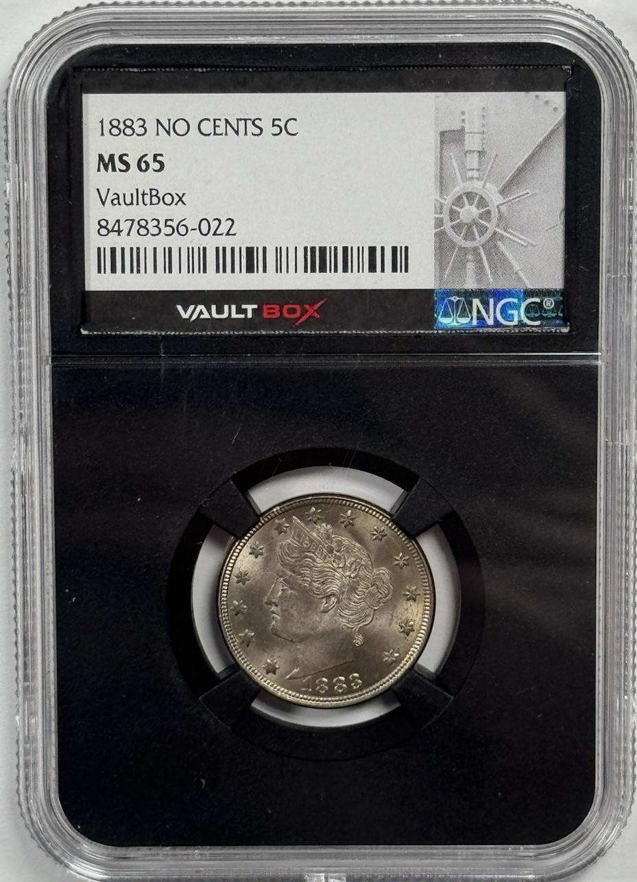 :1883 5C LIBERTY HEAD NICKEL NO CENTS TYPE 1 GEM-BU NGC MS65 RARE R2 HIGH GRADES
