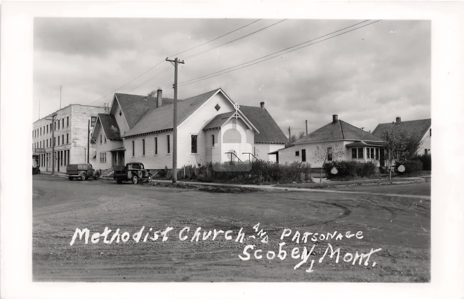 Scobey Montana c50s Methodist Church & Parsonage RPPC Photo Postcard COPY Scobey Montana c50s Methodist Church & Parsonage RPPC Photo Postcard COPY