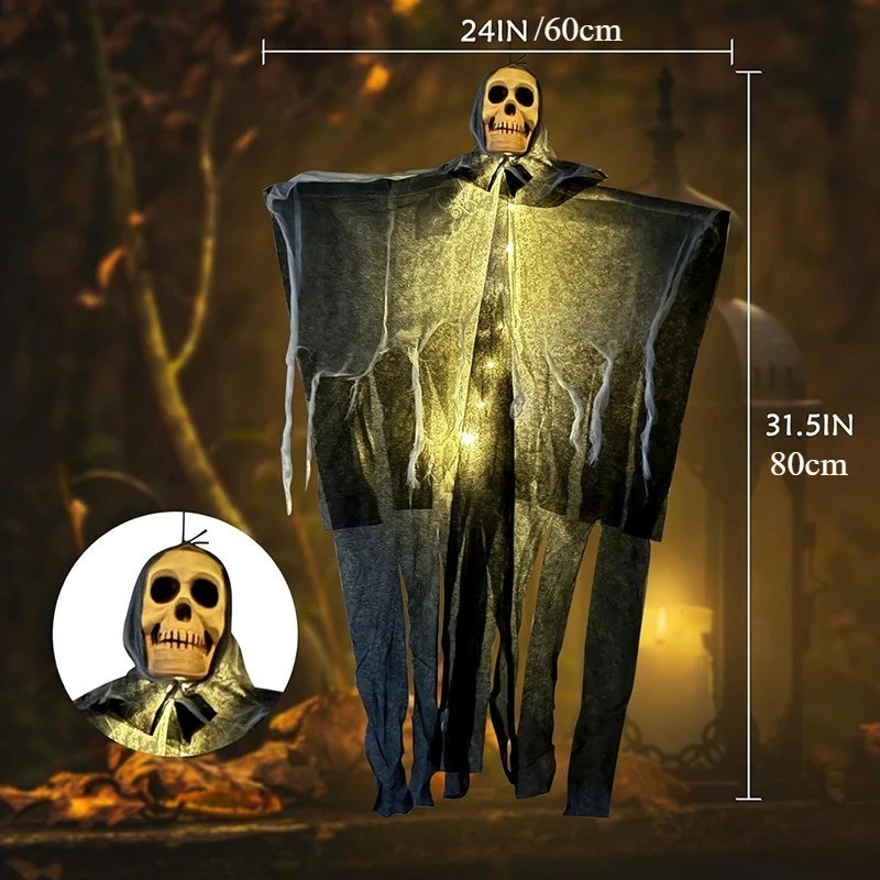 1pcs Halloween Glowing Skull Skeleton Gauze Hanging Ghost Home Outdoor Garden