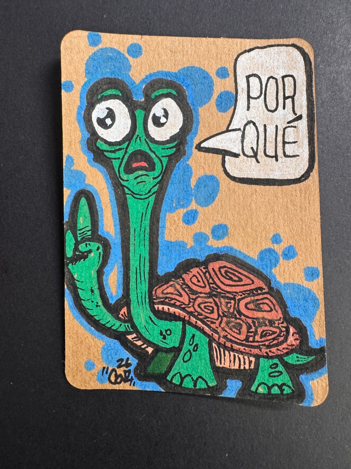 aceo original drawing Por Qué (Why?) Turtle painting by Covz