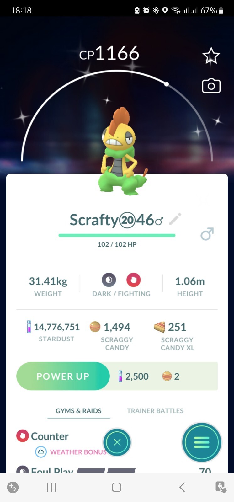 Shiny Scrafty ( Scraggy Evolution ) Pokemon Tr@de Go