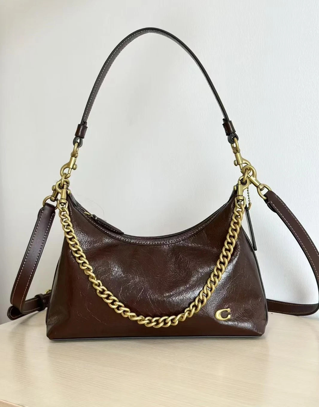 Coach CAD75 Juliet Shoulder Bag 25 Maple Glazed Leather Chain Crossbody
