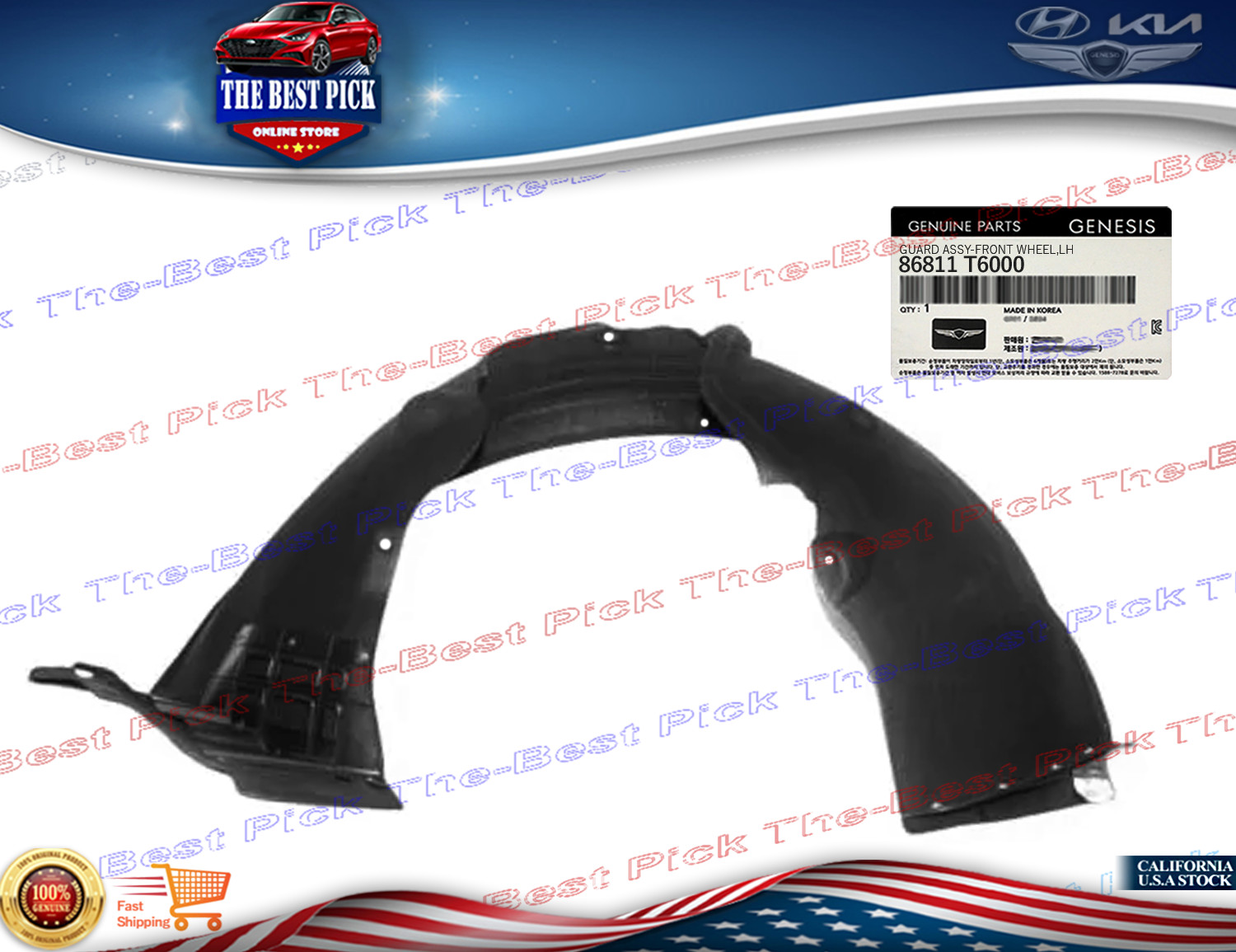 FRONT Fender Liner Left DRIVER ⭐GENUINE⭐ 86811T6000 Genesis GV80 2021-2024