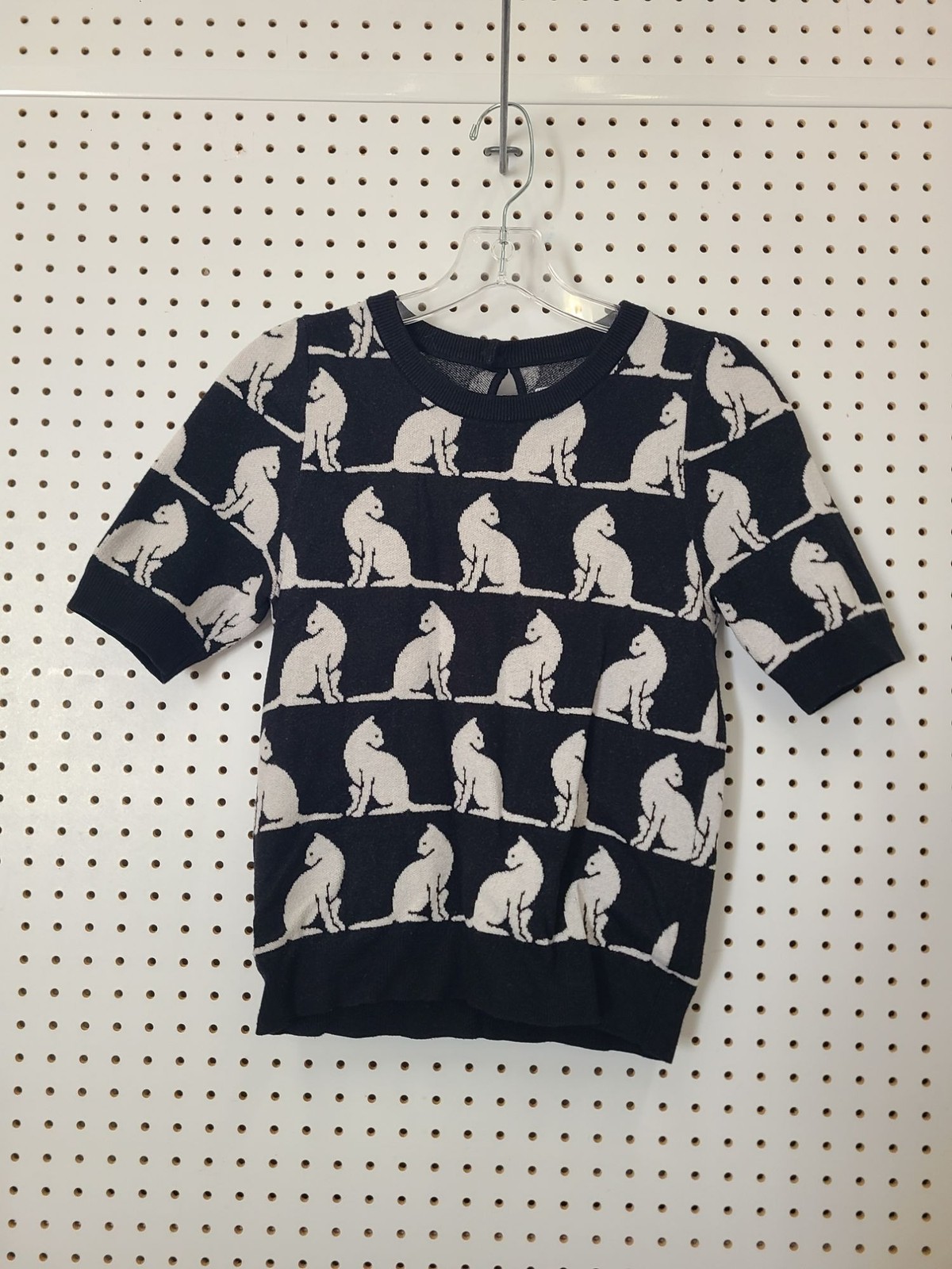 Maeve By Anthropologie Cat Print Knit Sweater Womens X-Small Black White Short S