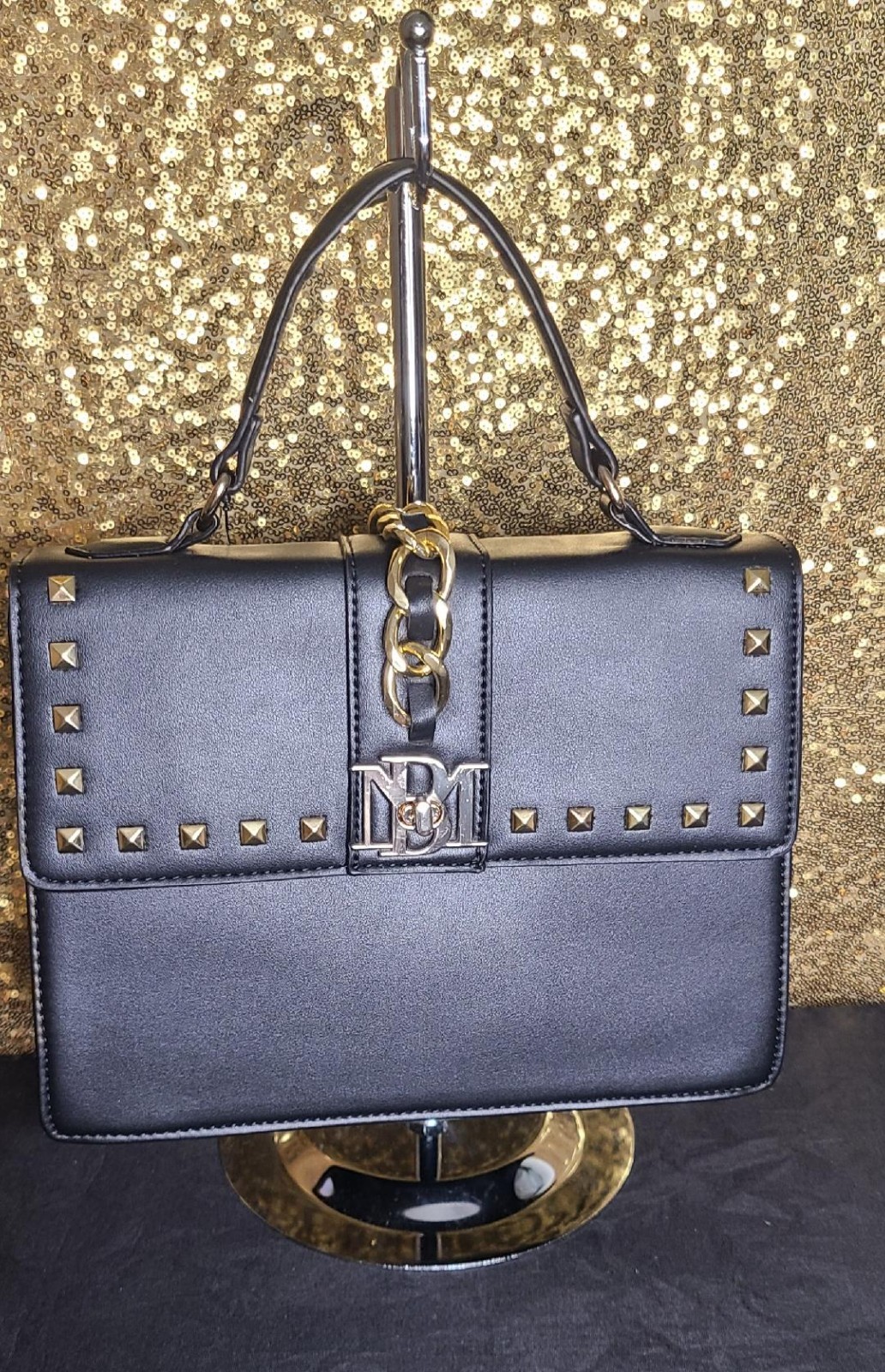 Black Badgley Mischka Leather Top Handle Bag