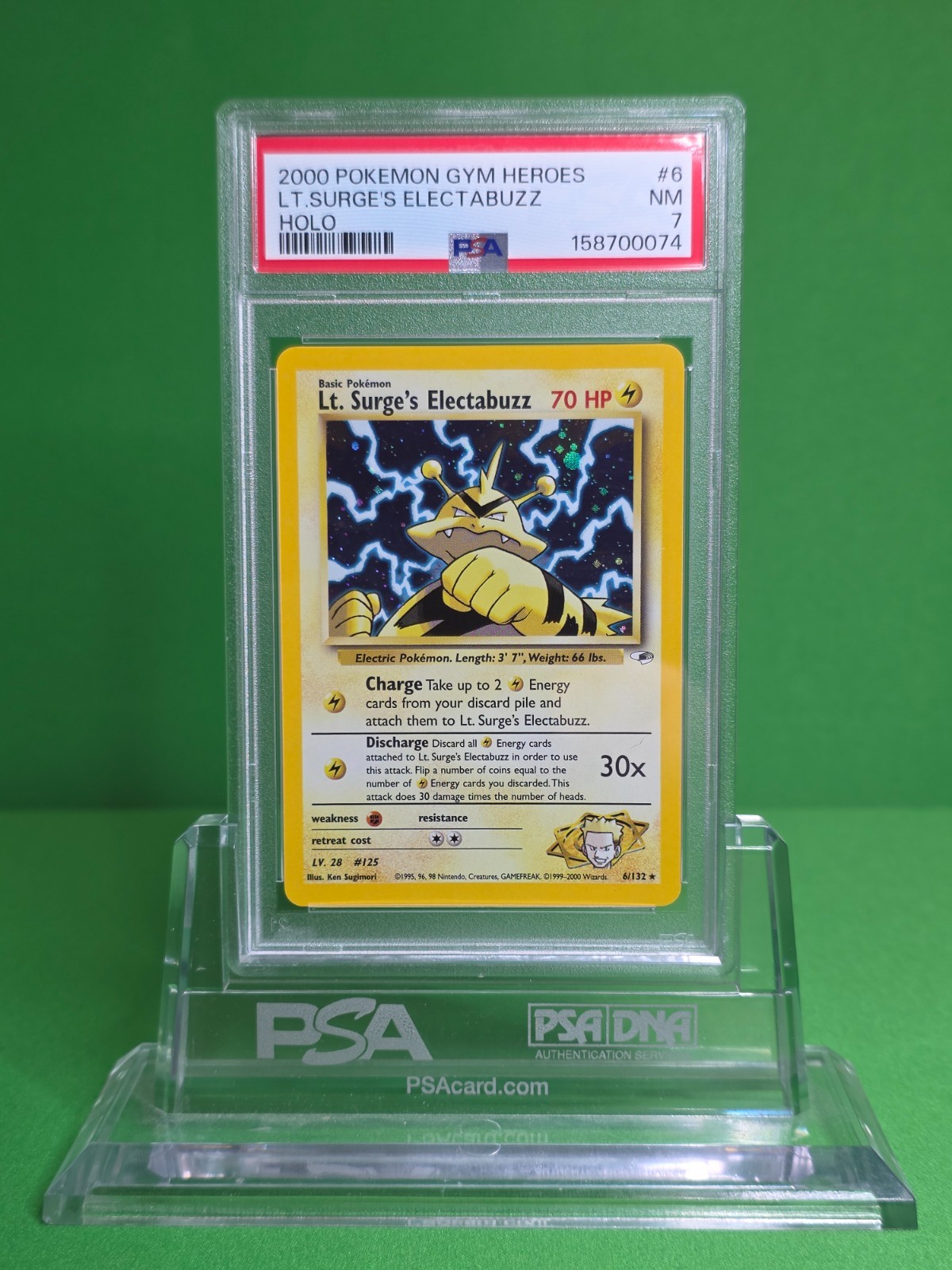 POKEMON 2000 GYM HEROES LT. SURGE\'S ELECTABUZZ HOLO 6 PSA 7
